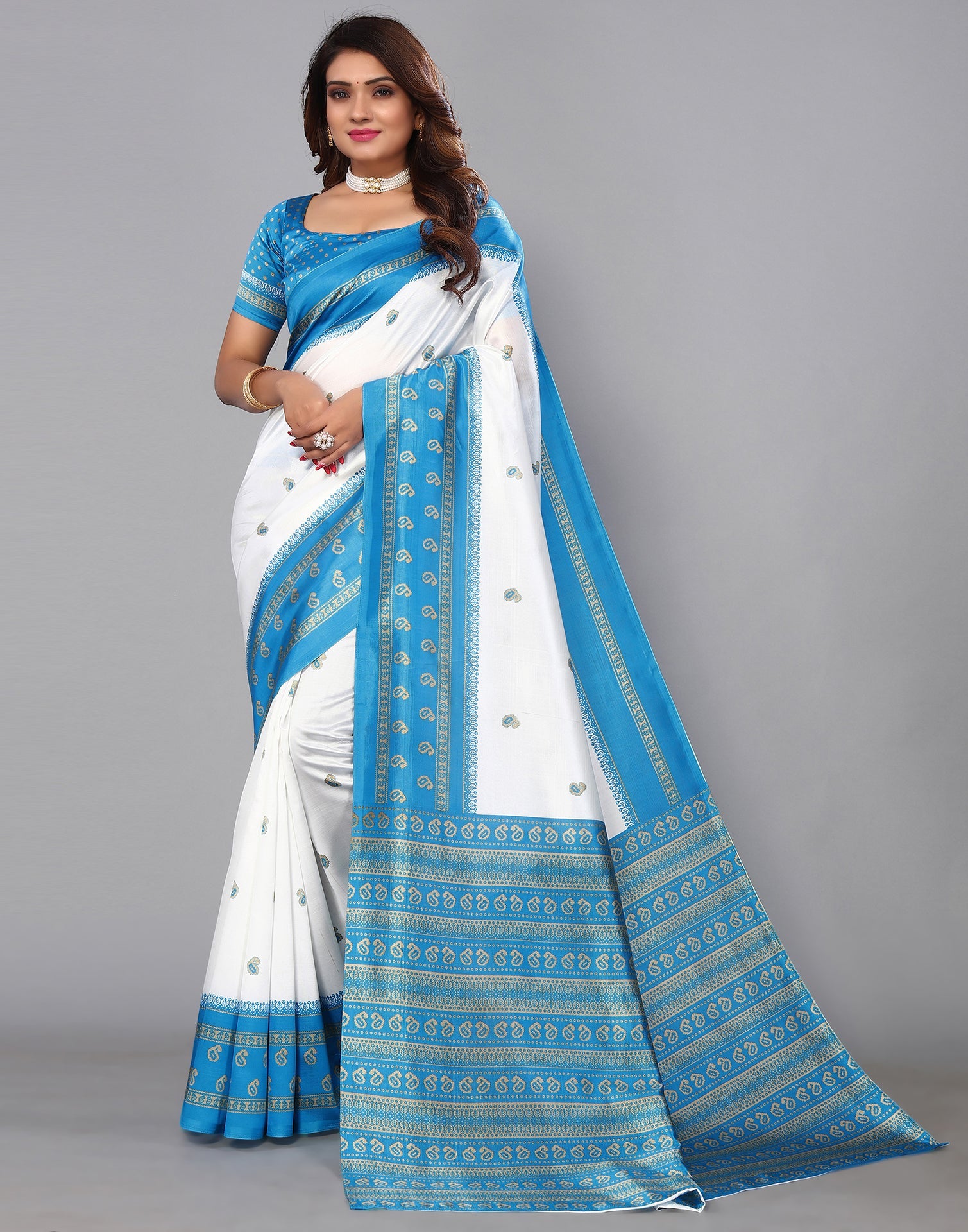 White Silk Printed Saree | Sudathi