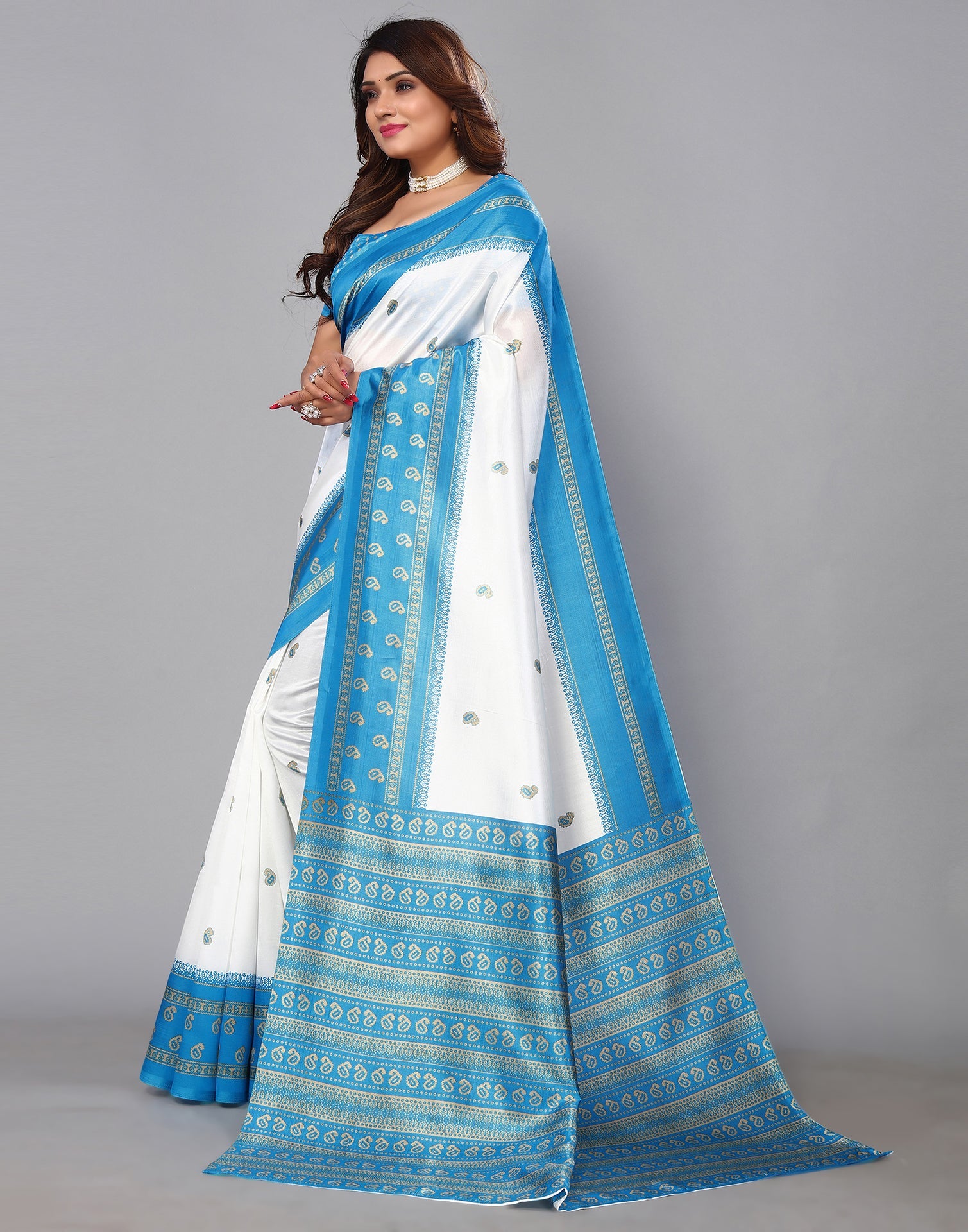 White Silk Printed Saree | Sudathi