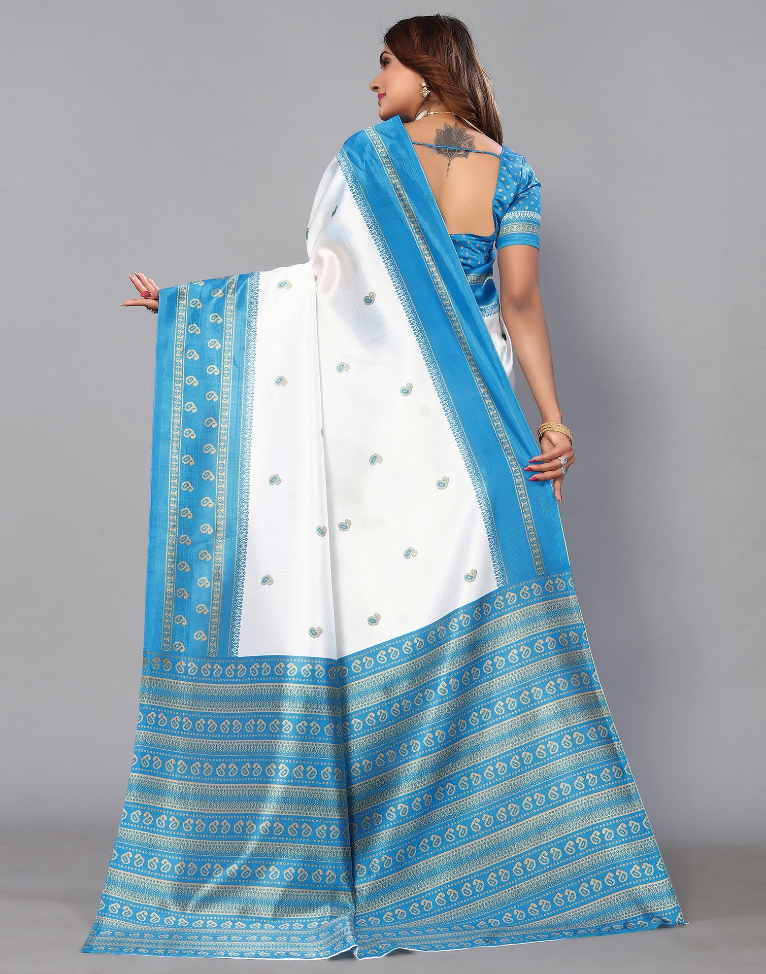 White Silk Printed Saree | Sudathi