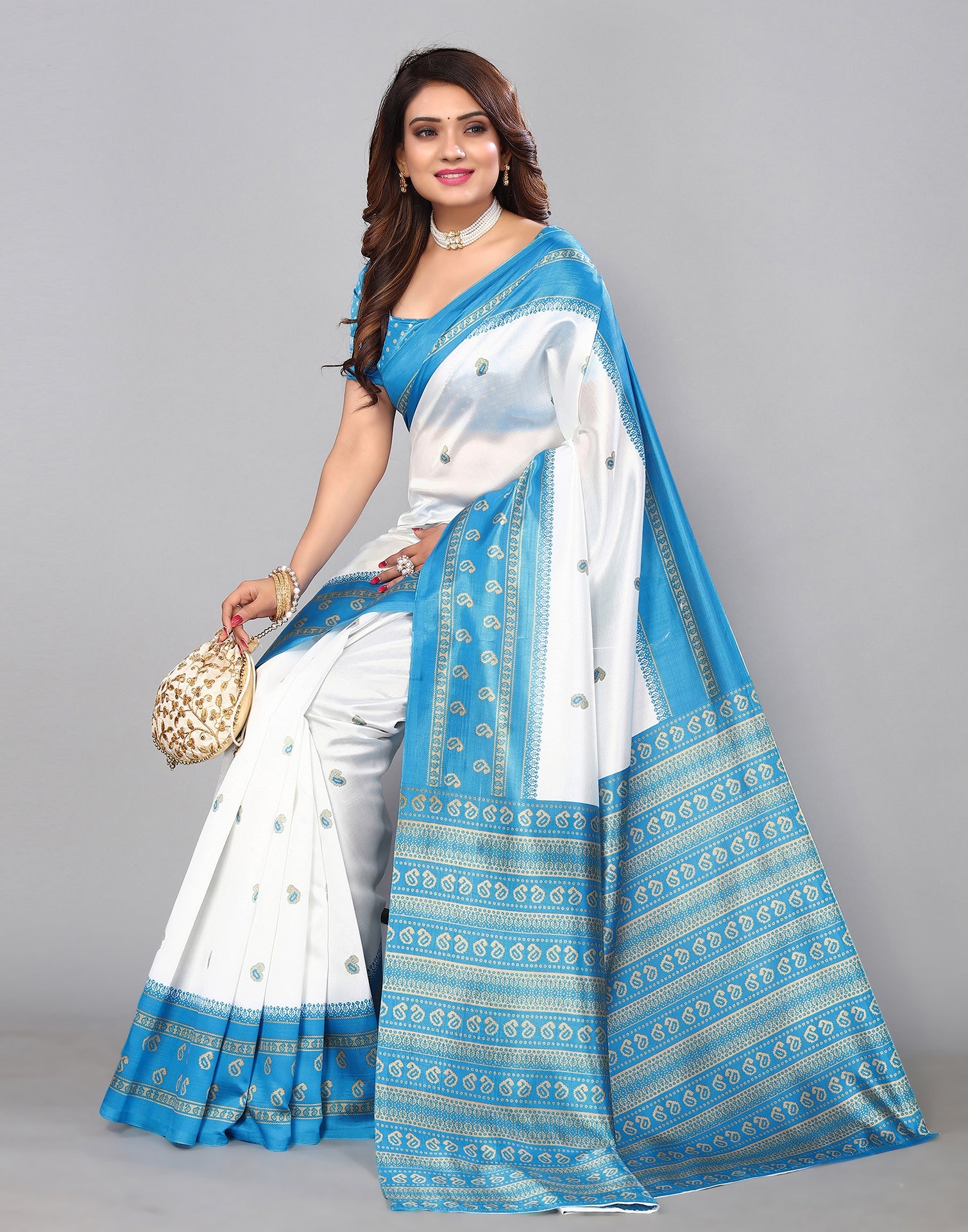 White Silk Printed Saree | Sudathi