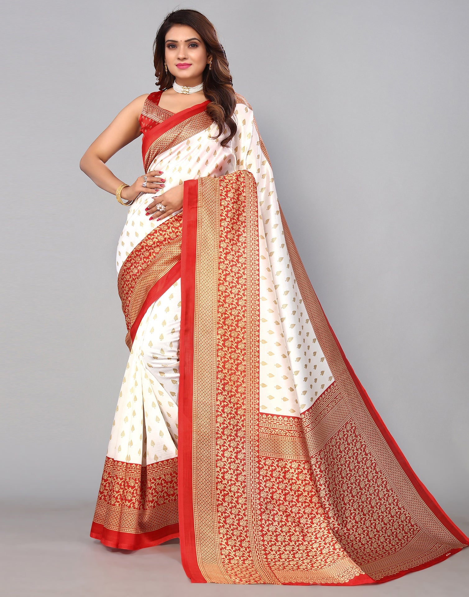 White Silk Printed Saree | Sudathi