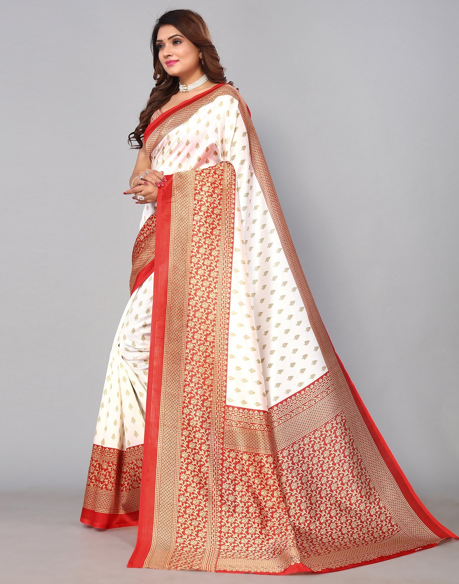 White Silk Printed Saree | Sudathi