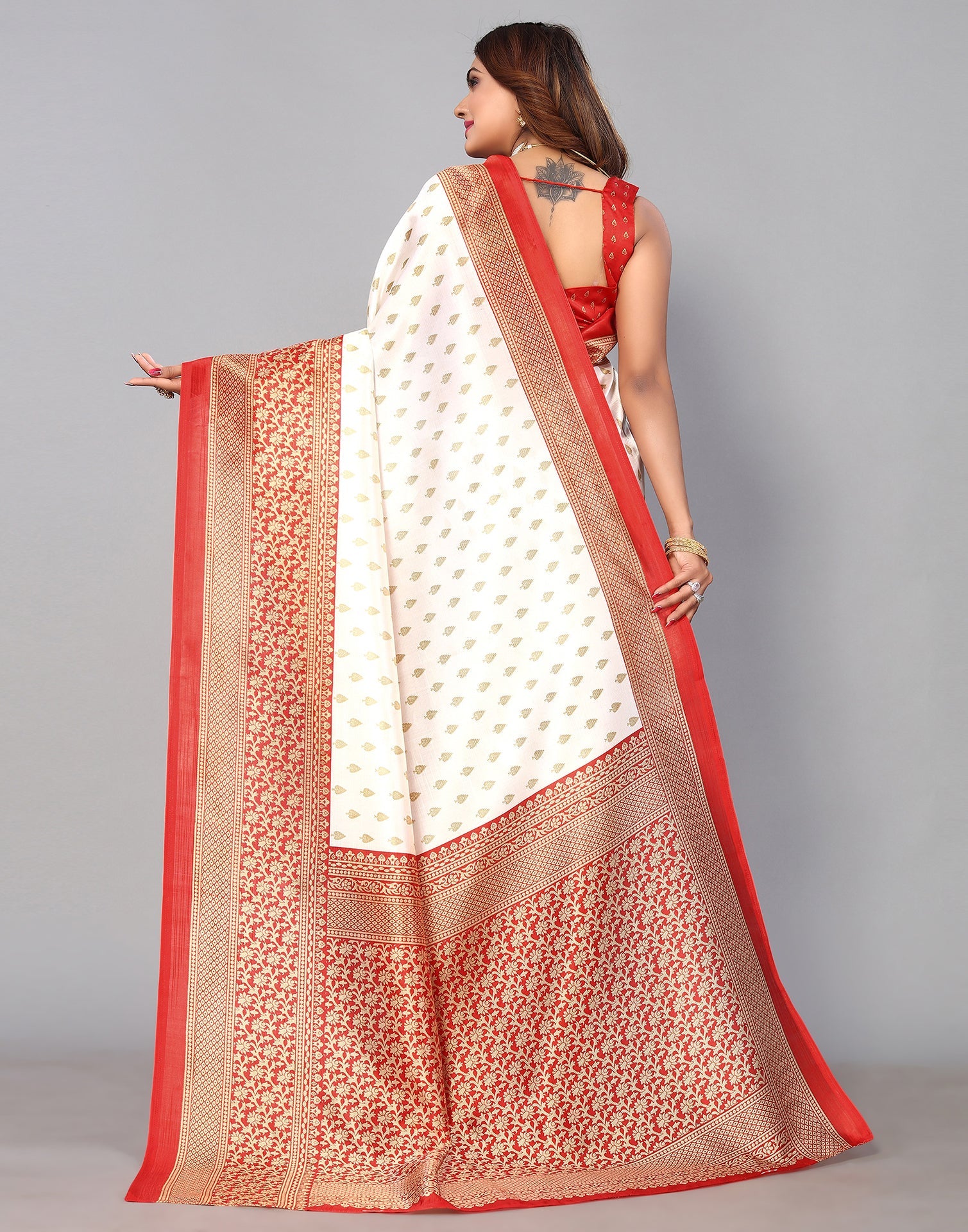 White Silk Printed Saree | Sudathi