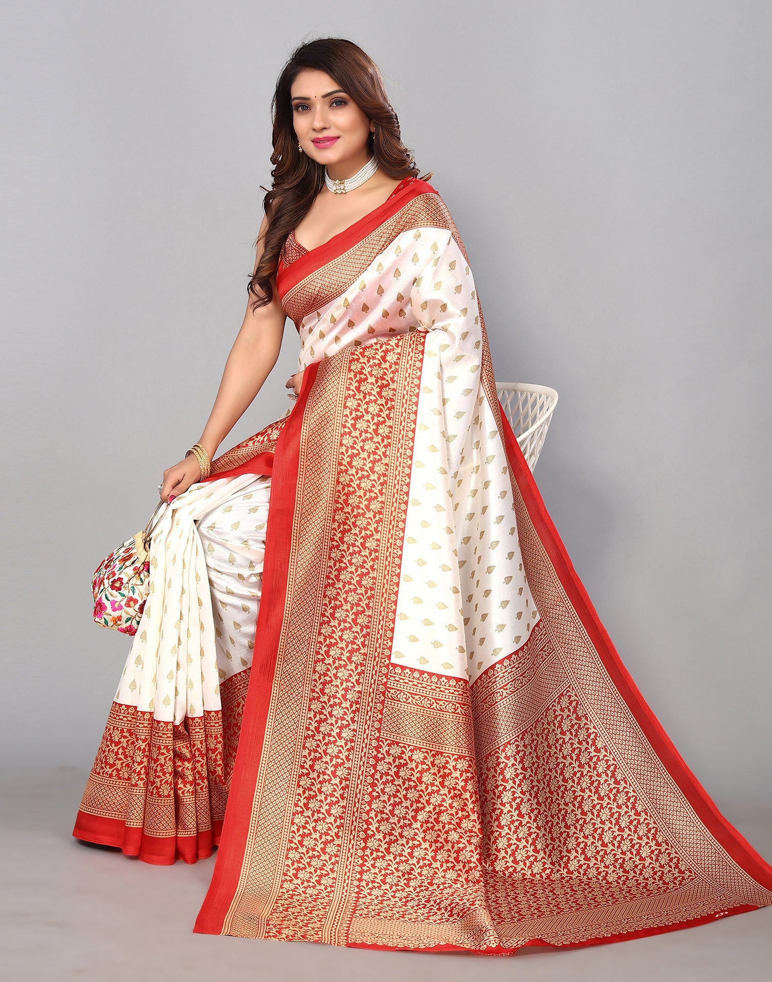 White Silk Printed Saree | Sudathi