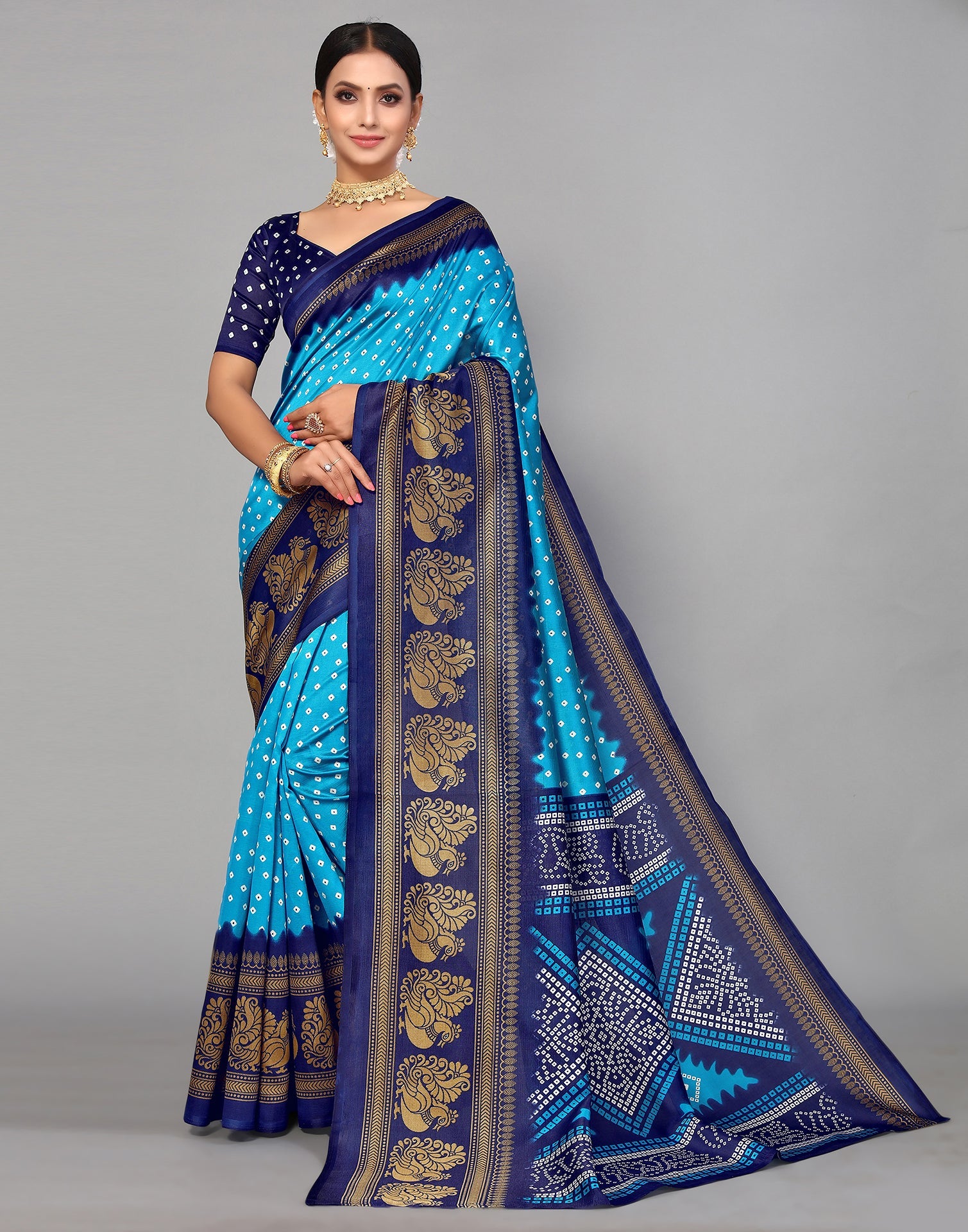 Sky Blue Silk Printed Saree | Sudathi