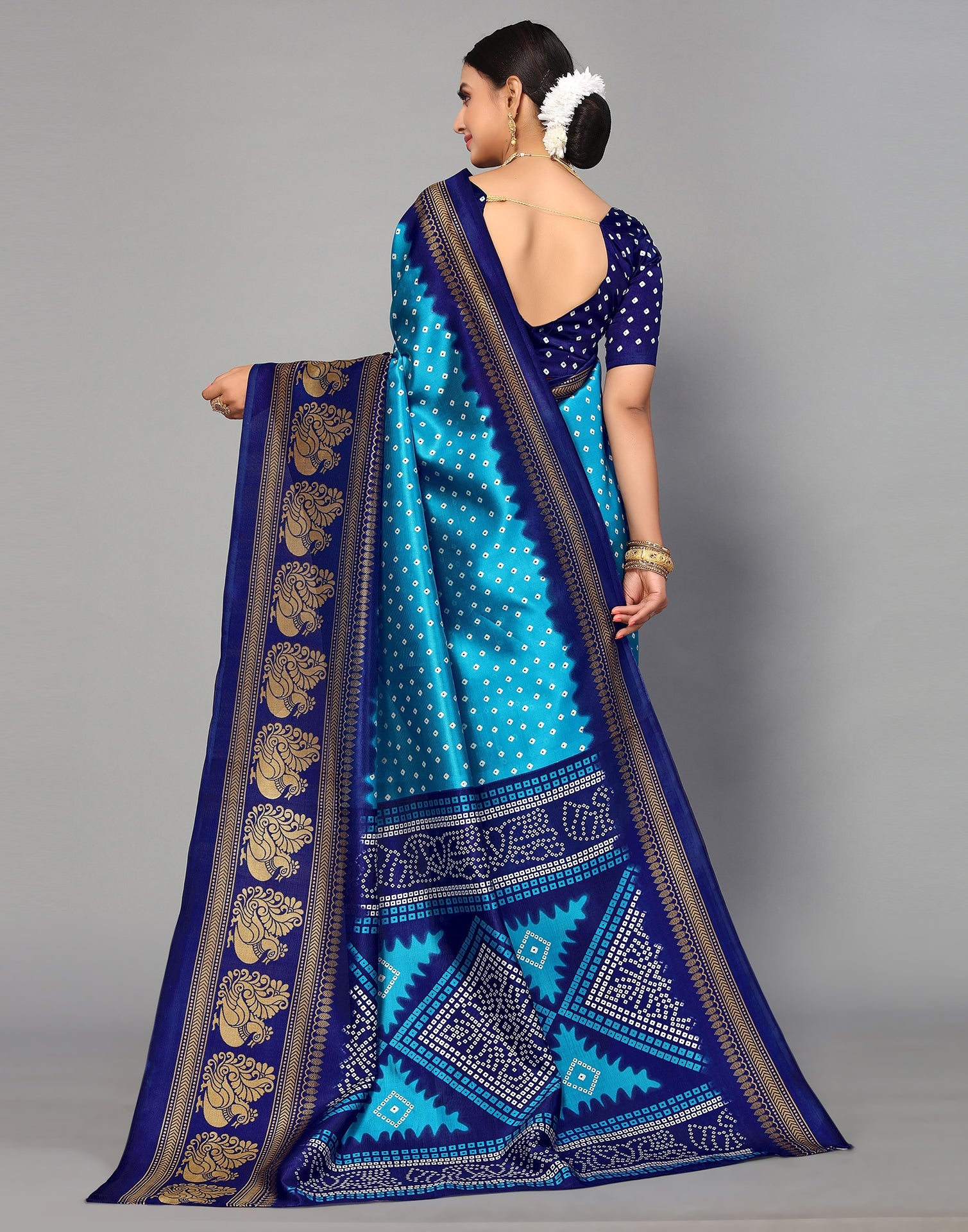 Sky Blue Silk Printed Saree | Sudathi