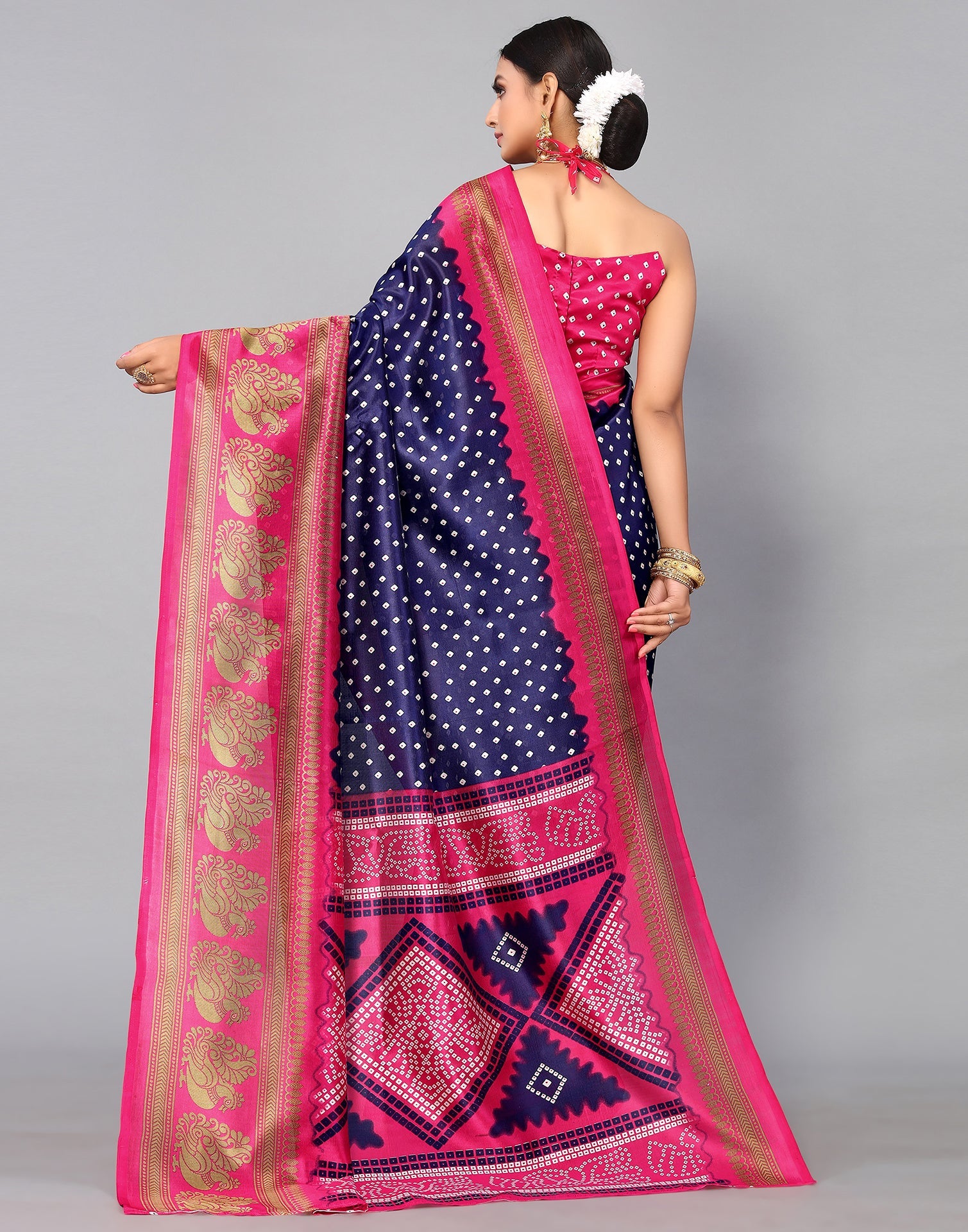 Navy Blue Silk Printed Saree | Sudathi
