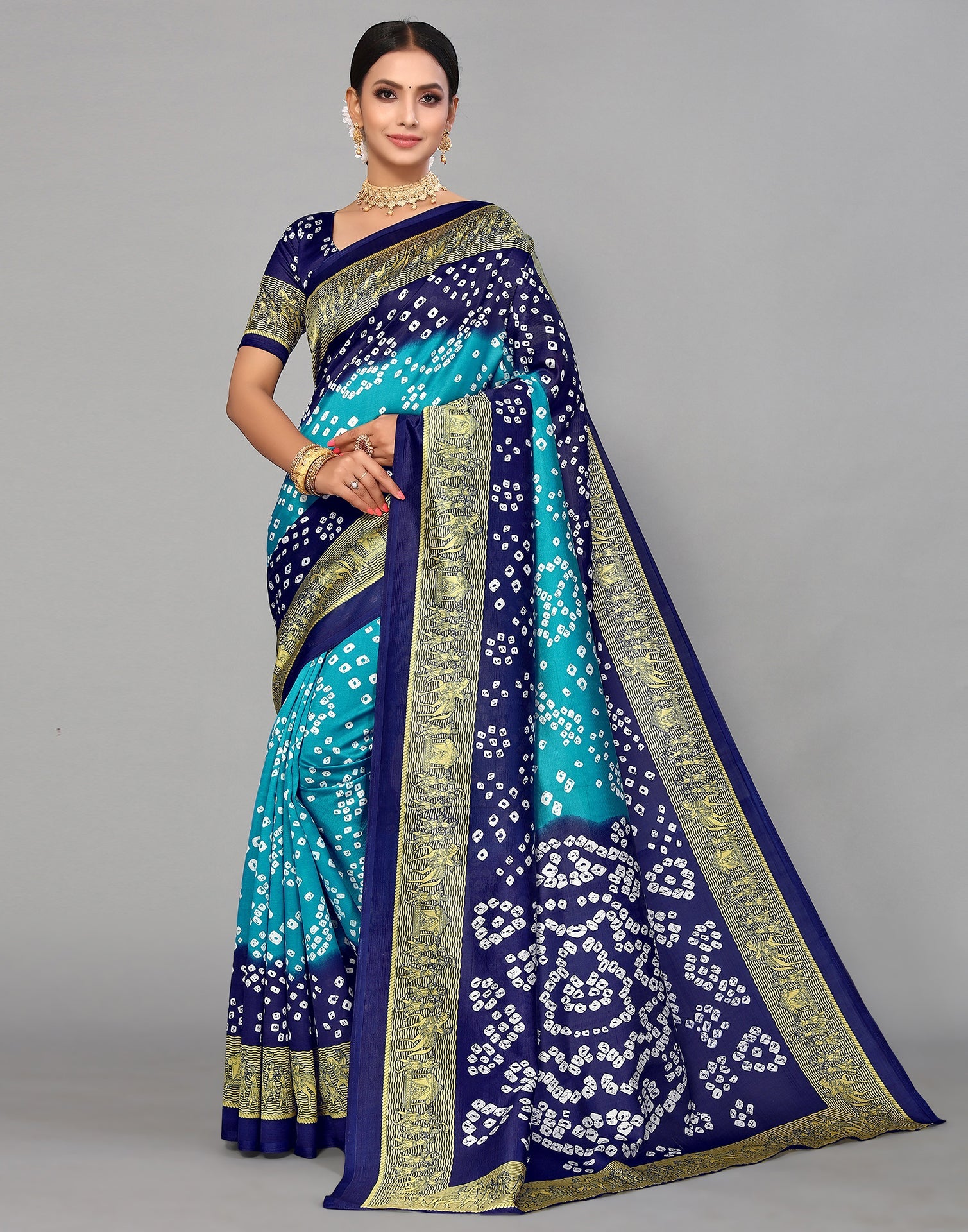 Rama Blue Silk Printed Saree | Sudathi