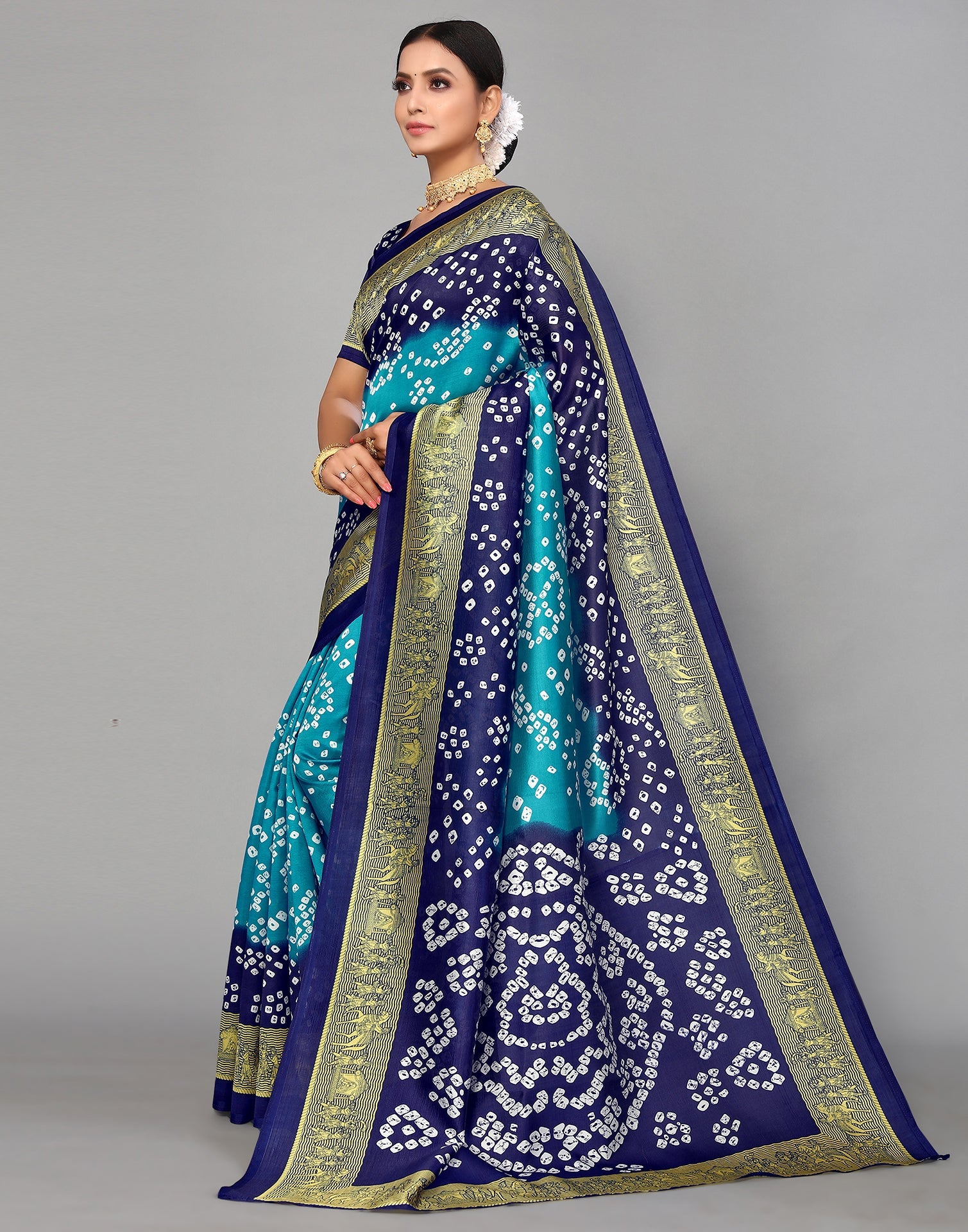 Rama Blue Silk Printed Saree | Sudathi