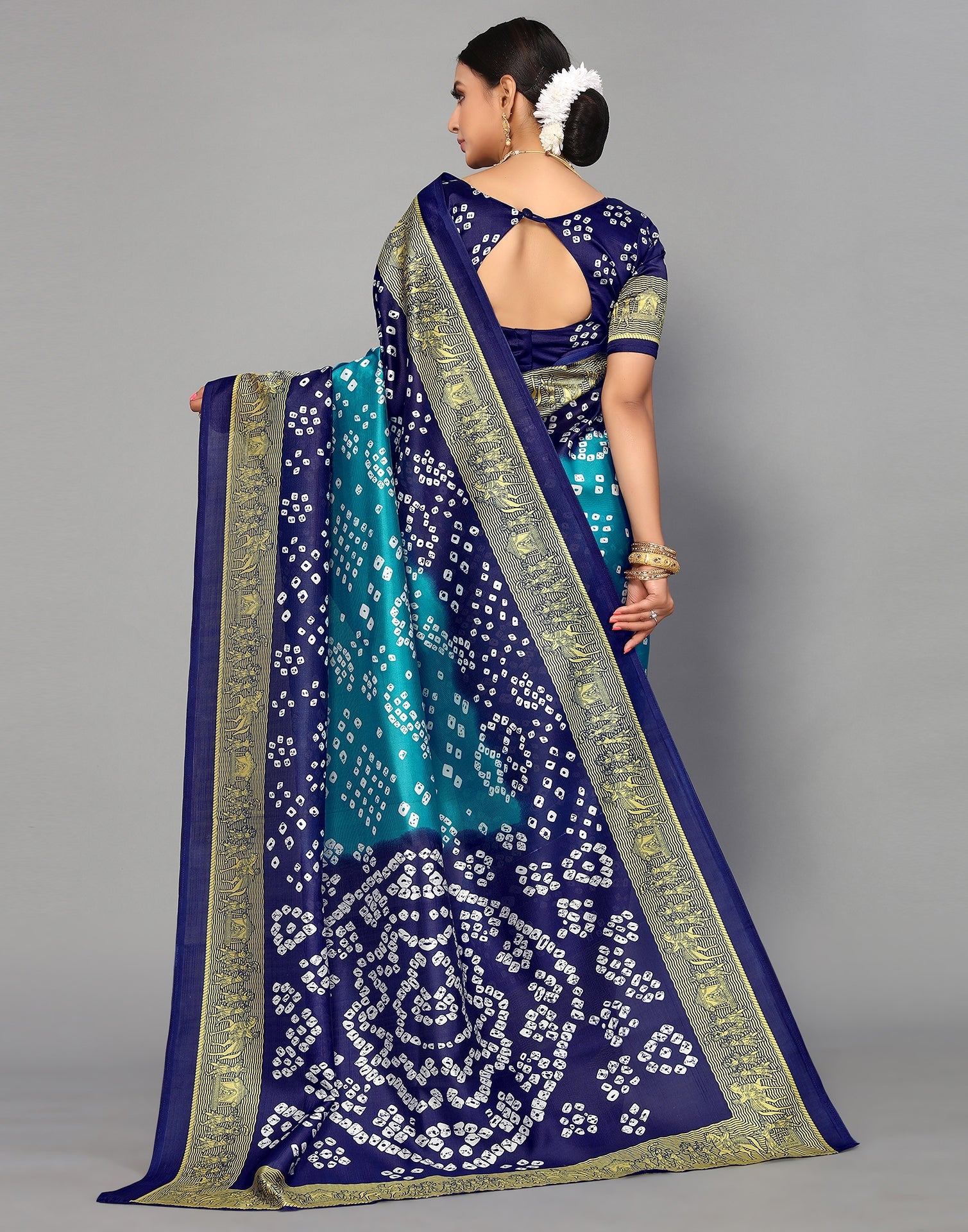 Rama Blue Silk Printed Saree | Sudathi