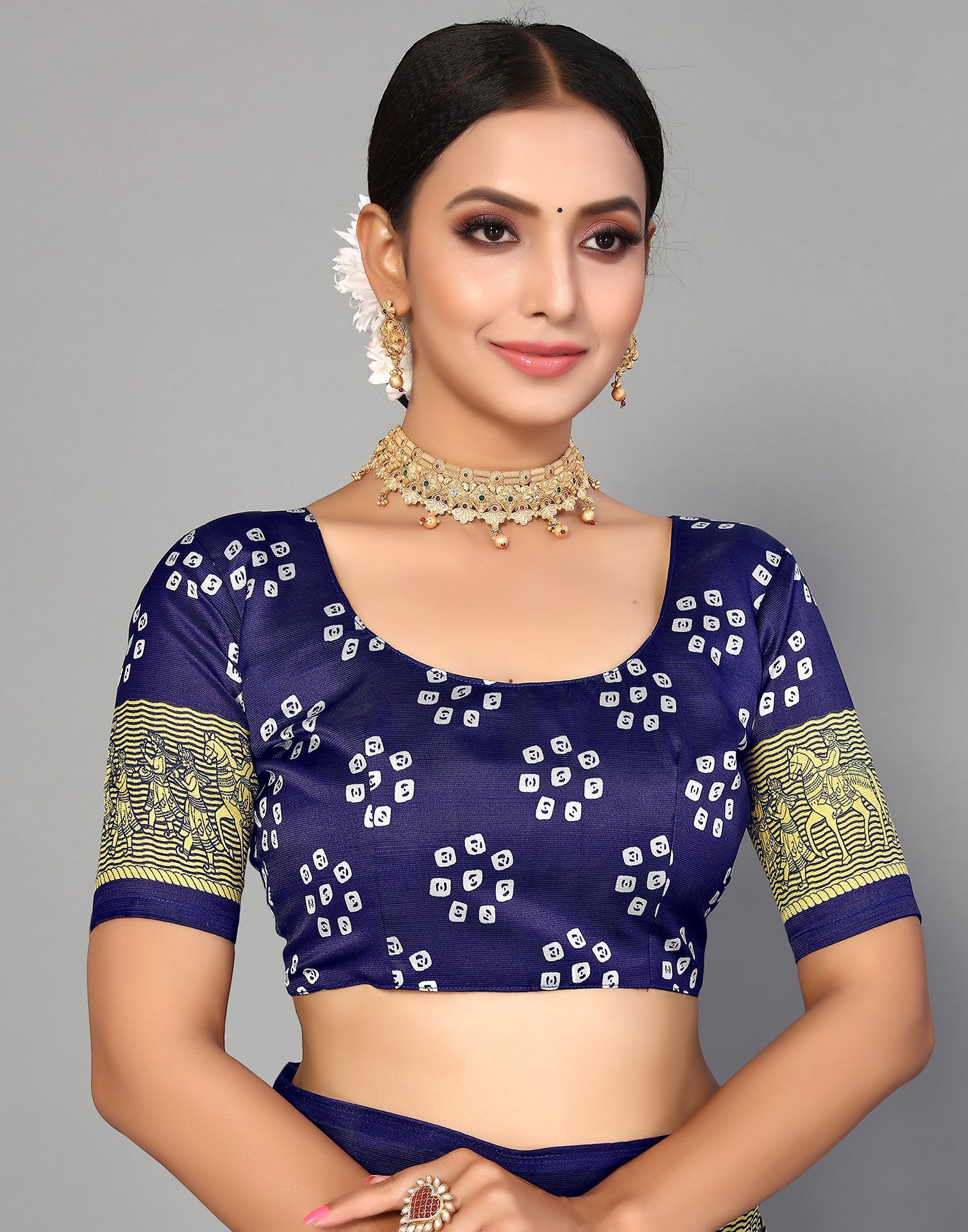 Rama Blue Silk Printed Saree | Sudathi