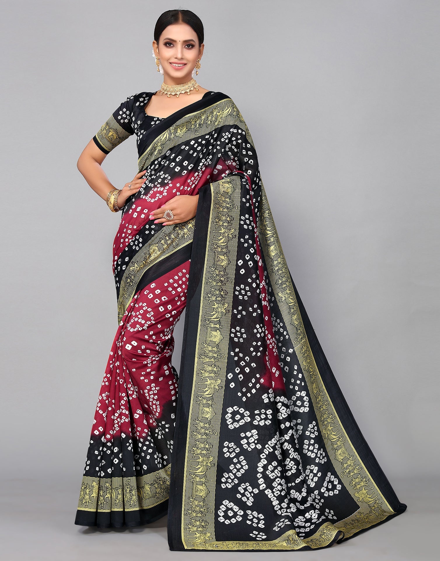 Maroon Silk Printed Saree | Sudathi