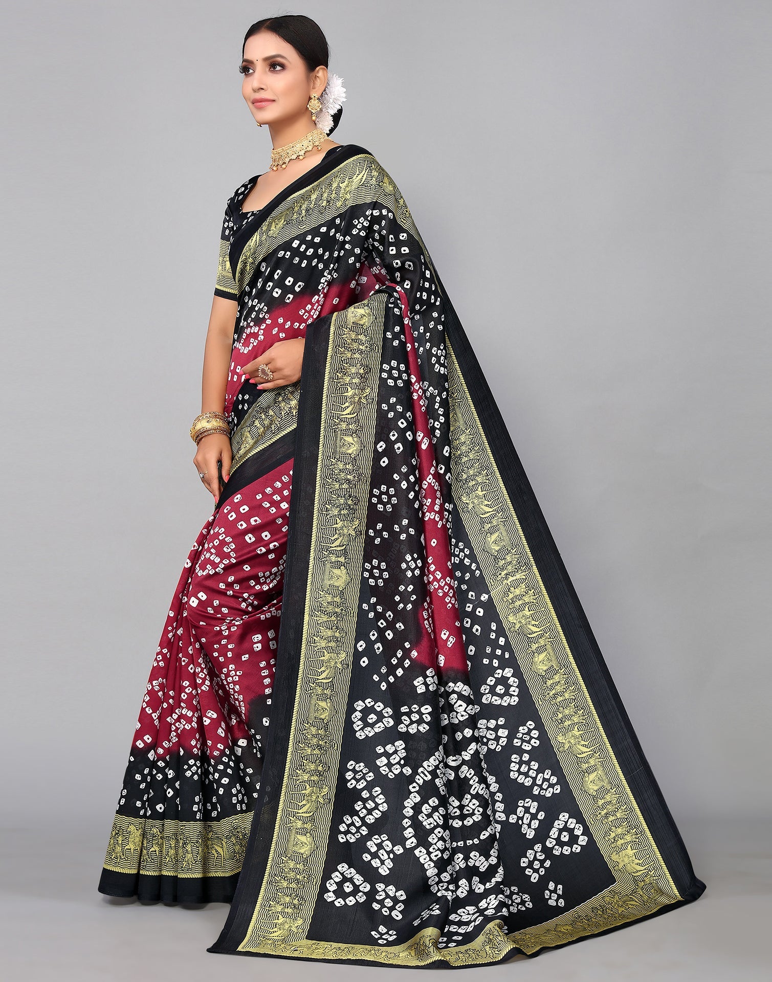Maroon Silk Printed Saree | Sudathi