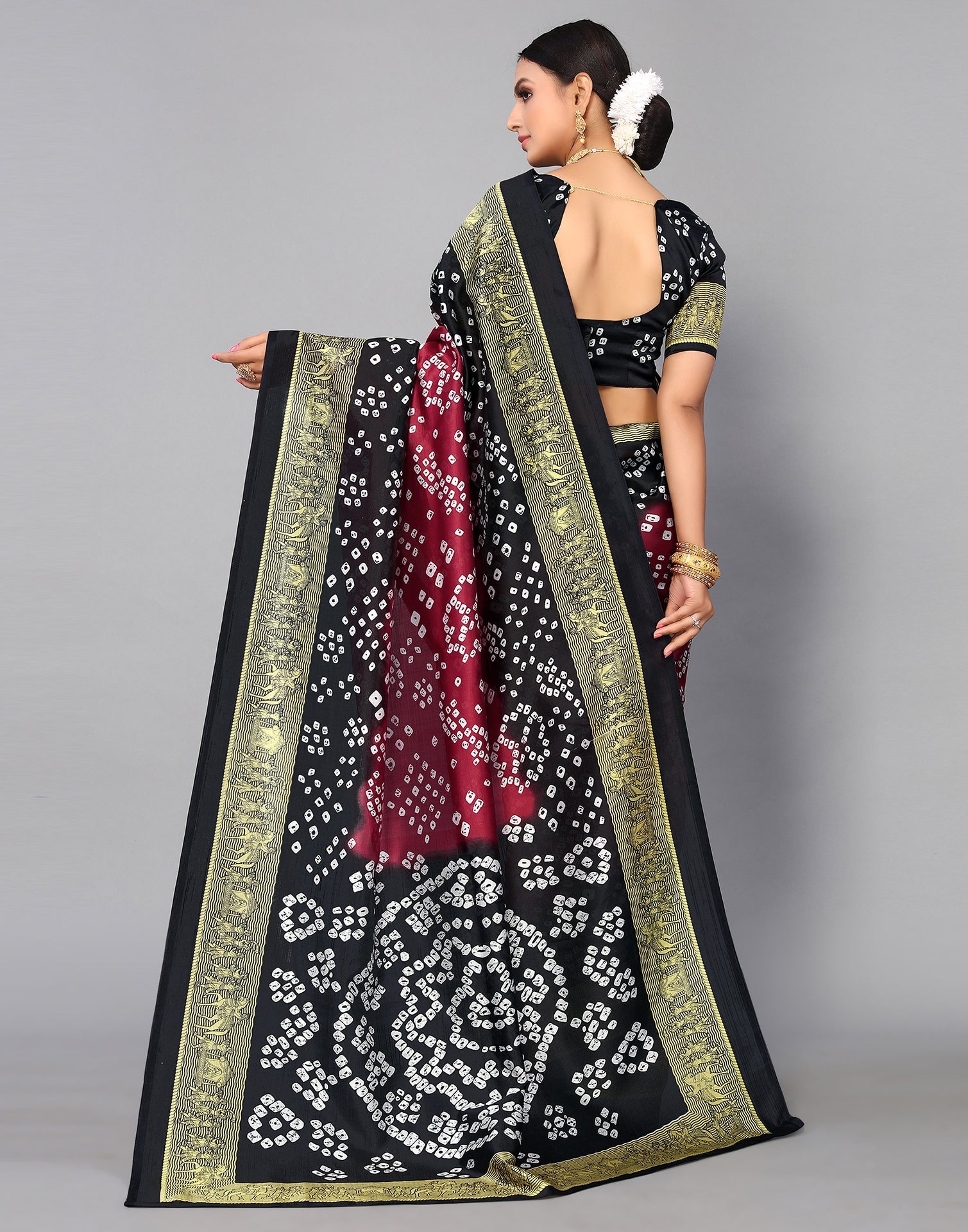 Maroon Silk Printed Saree | Sudathi