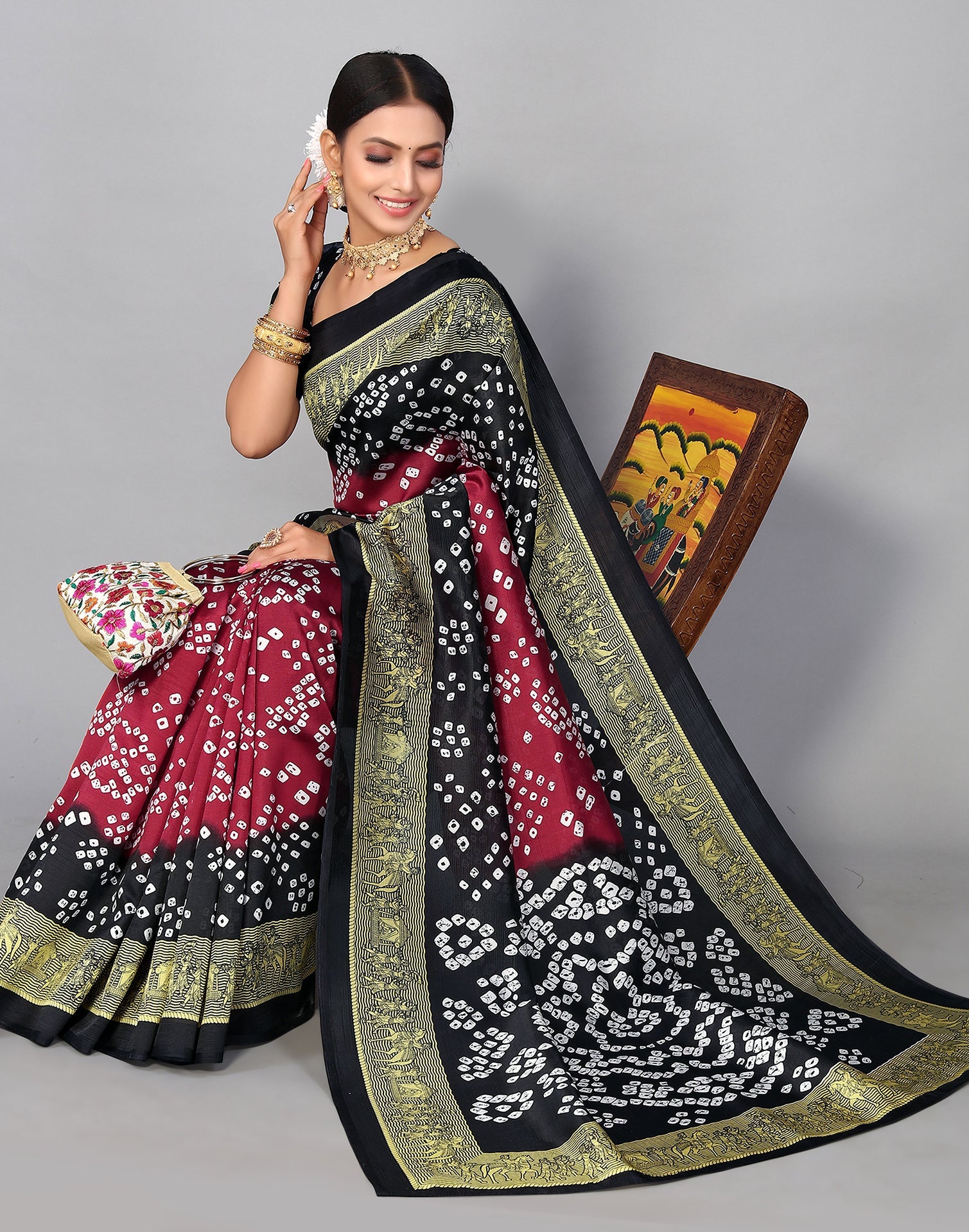 Maroon Silk Printed Saree | Sudathi