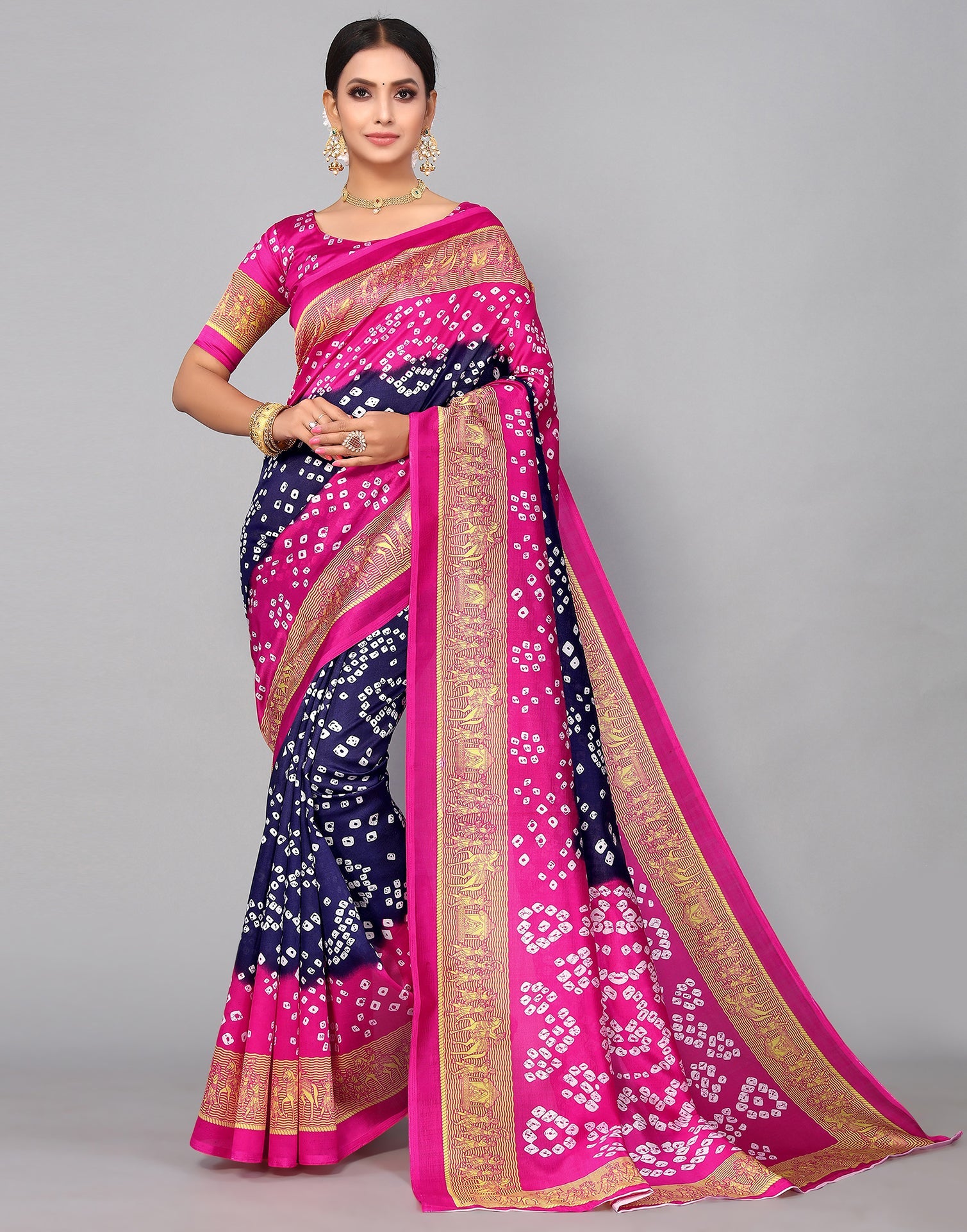Navy Blue Silk Printed Saree | Sudathi