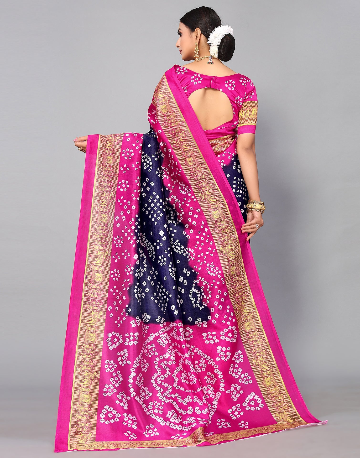 Navy Blue Silk Printed Saree | Sudathi