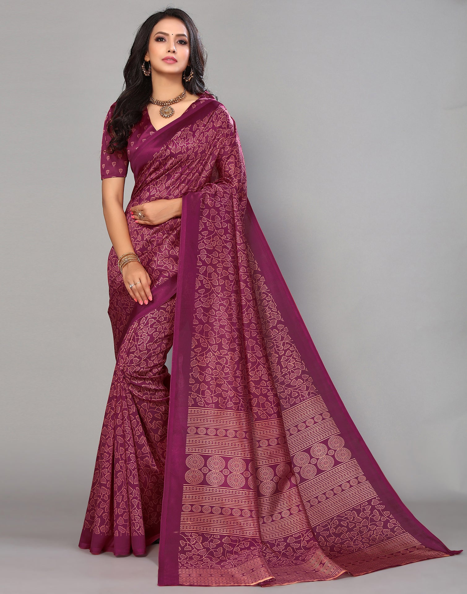 Purple Silk Printed Saree