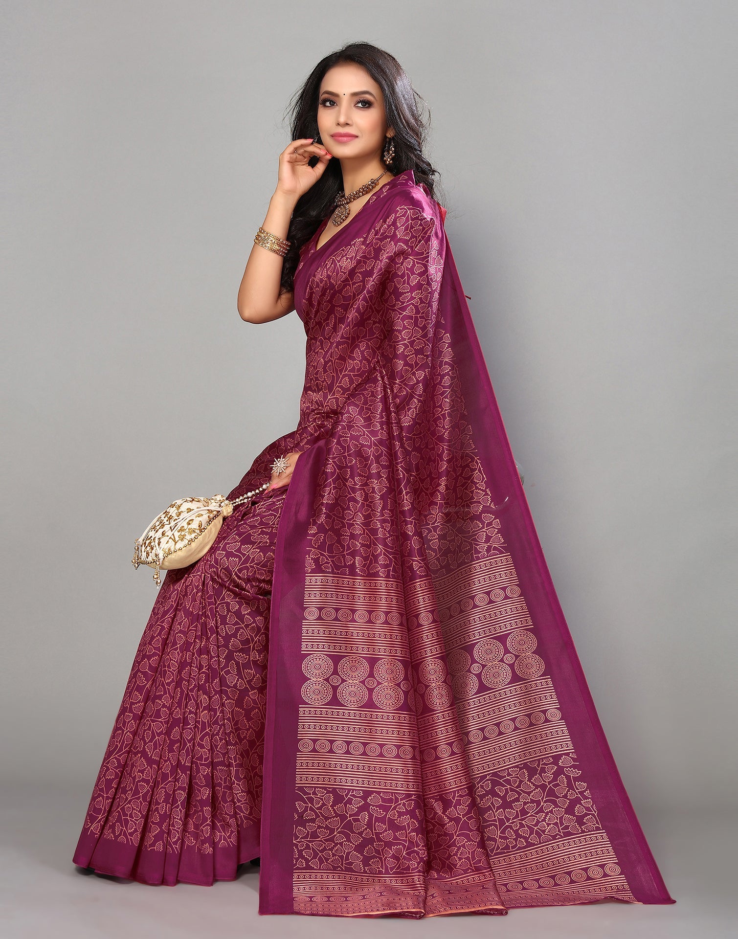 Purple Silk Printed Saree | Sudathi