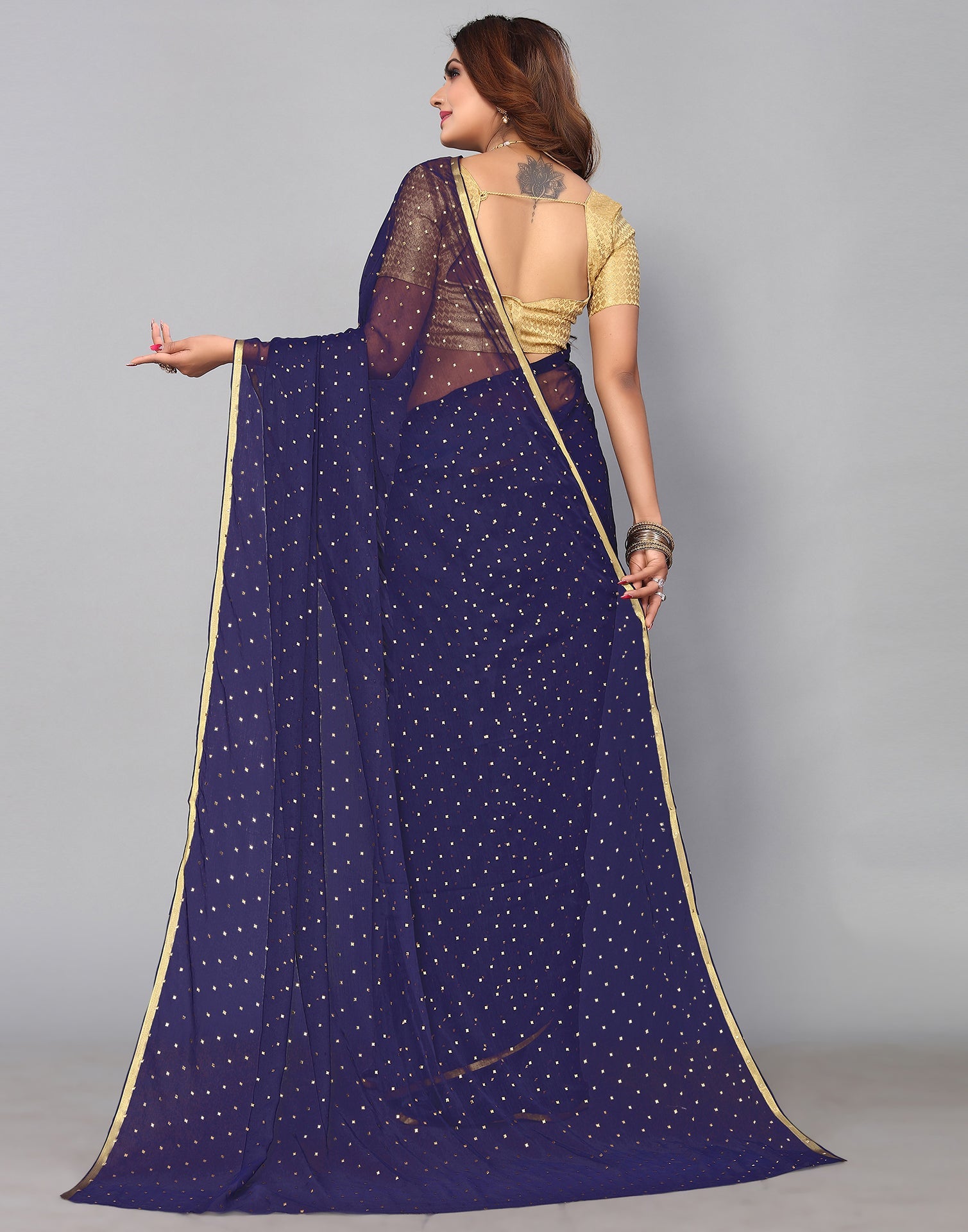 Navy Blue Chiffon Plain Saree | Sudathi