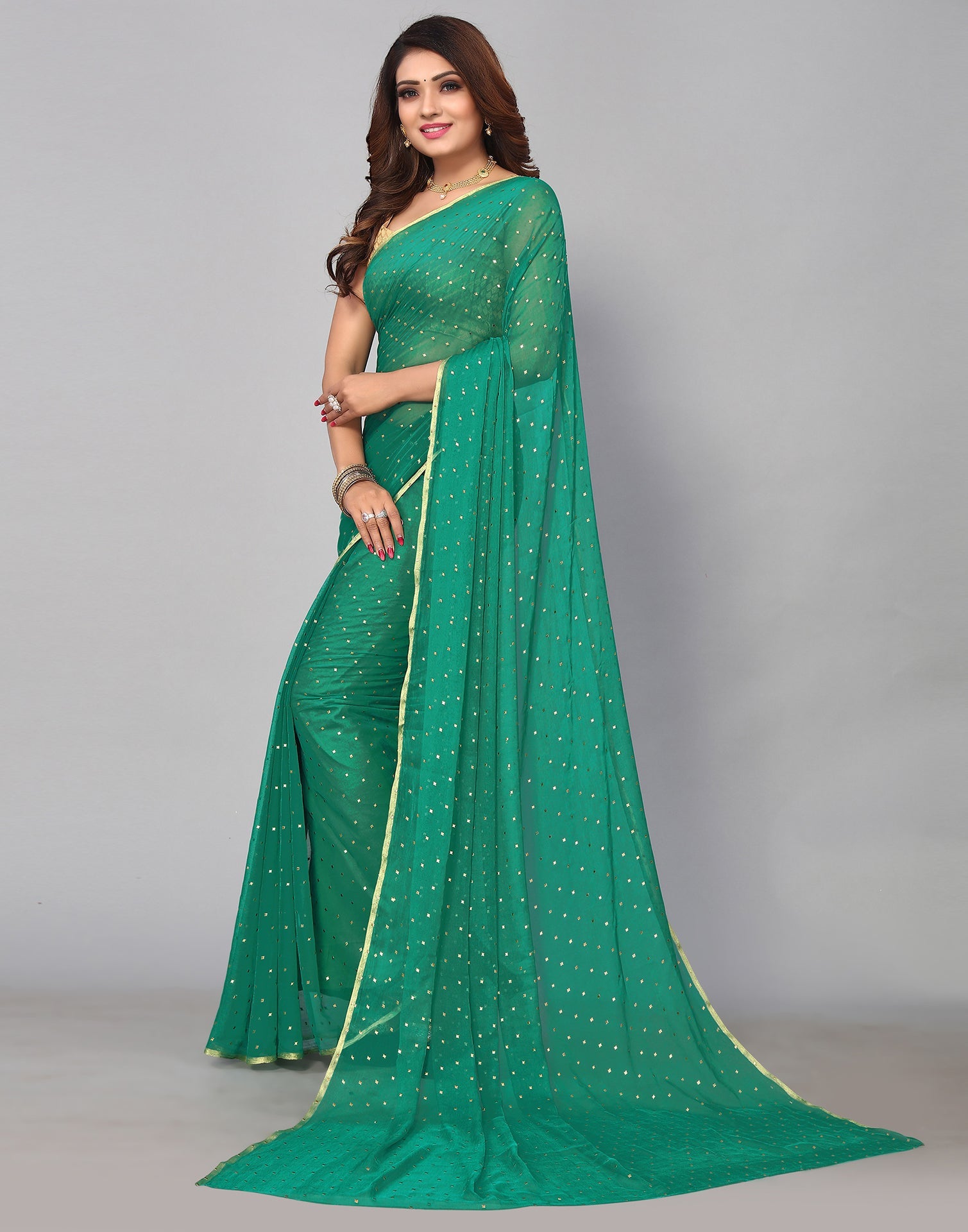 Green Chiffon Plain Saree | Sudathi