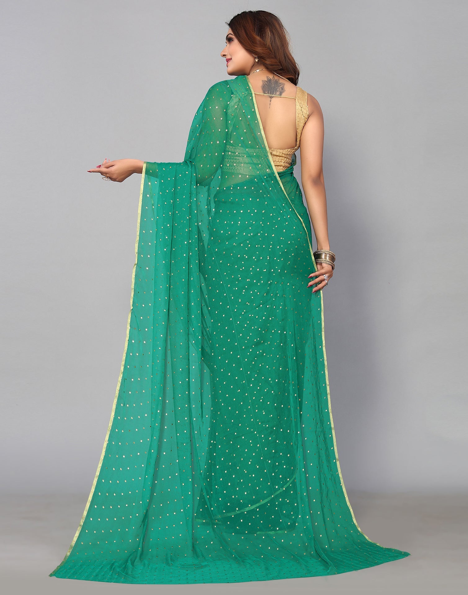 Green Chiffon Plain Saree | Sudathi