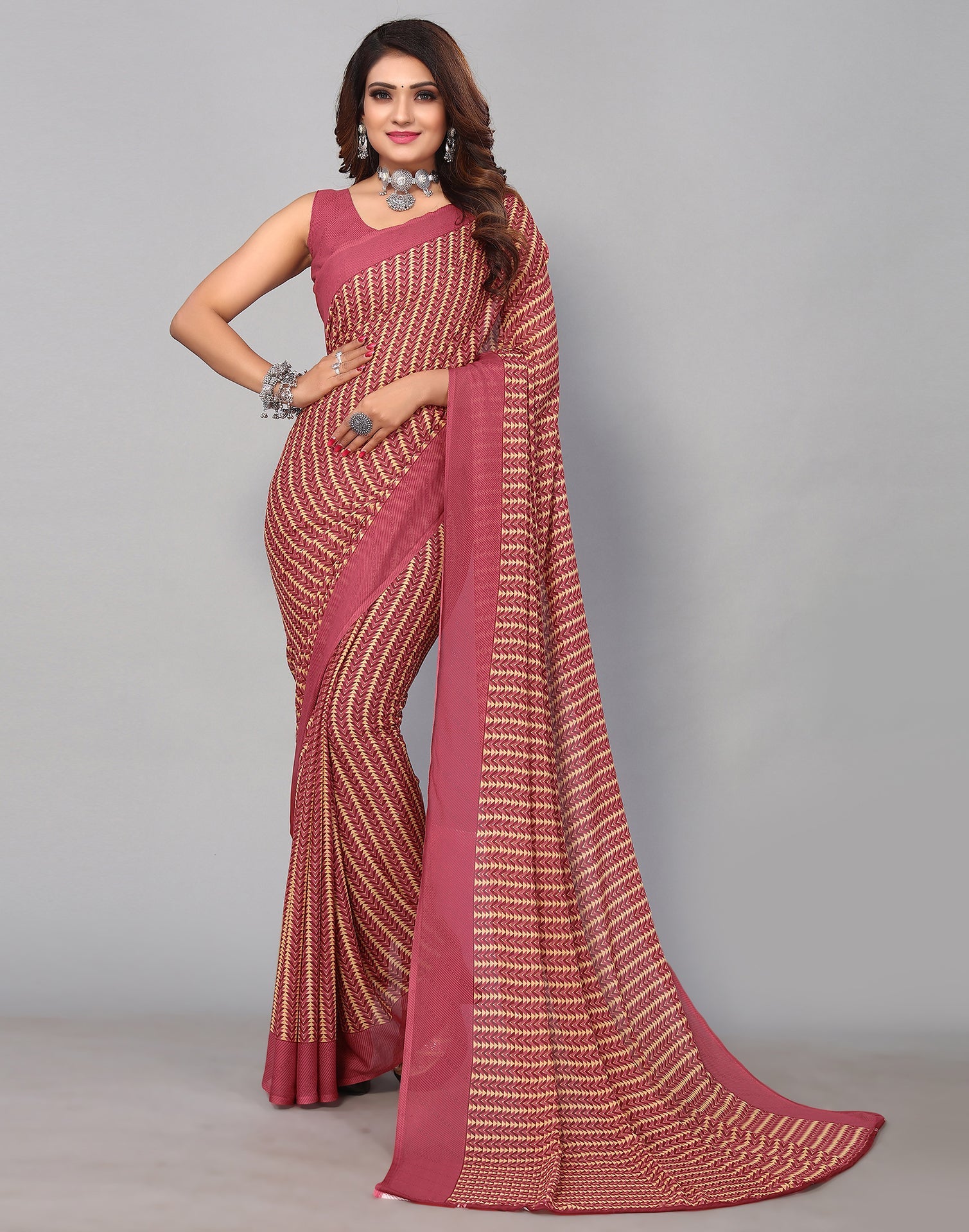 Maroon & Multicoloured Georgette Printed Saree | Sudathi