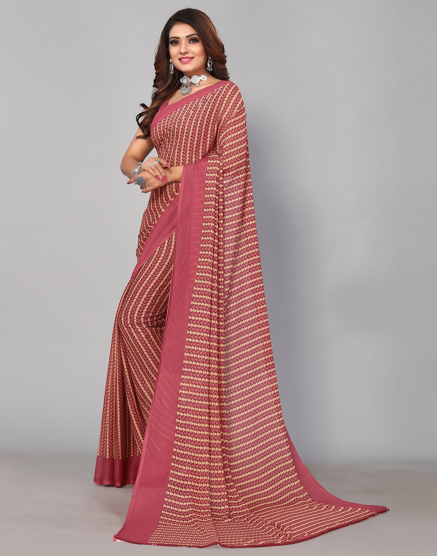 Maroon & Multicoloured Georgette Printed Saree | Sudathi