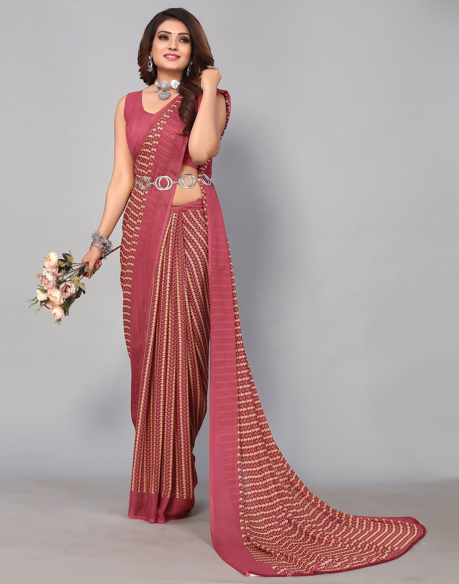 Maroon & Multicoloured Georgette Printed Saree | Sudathi