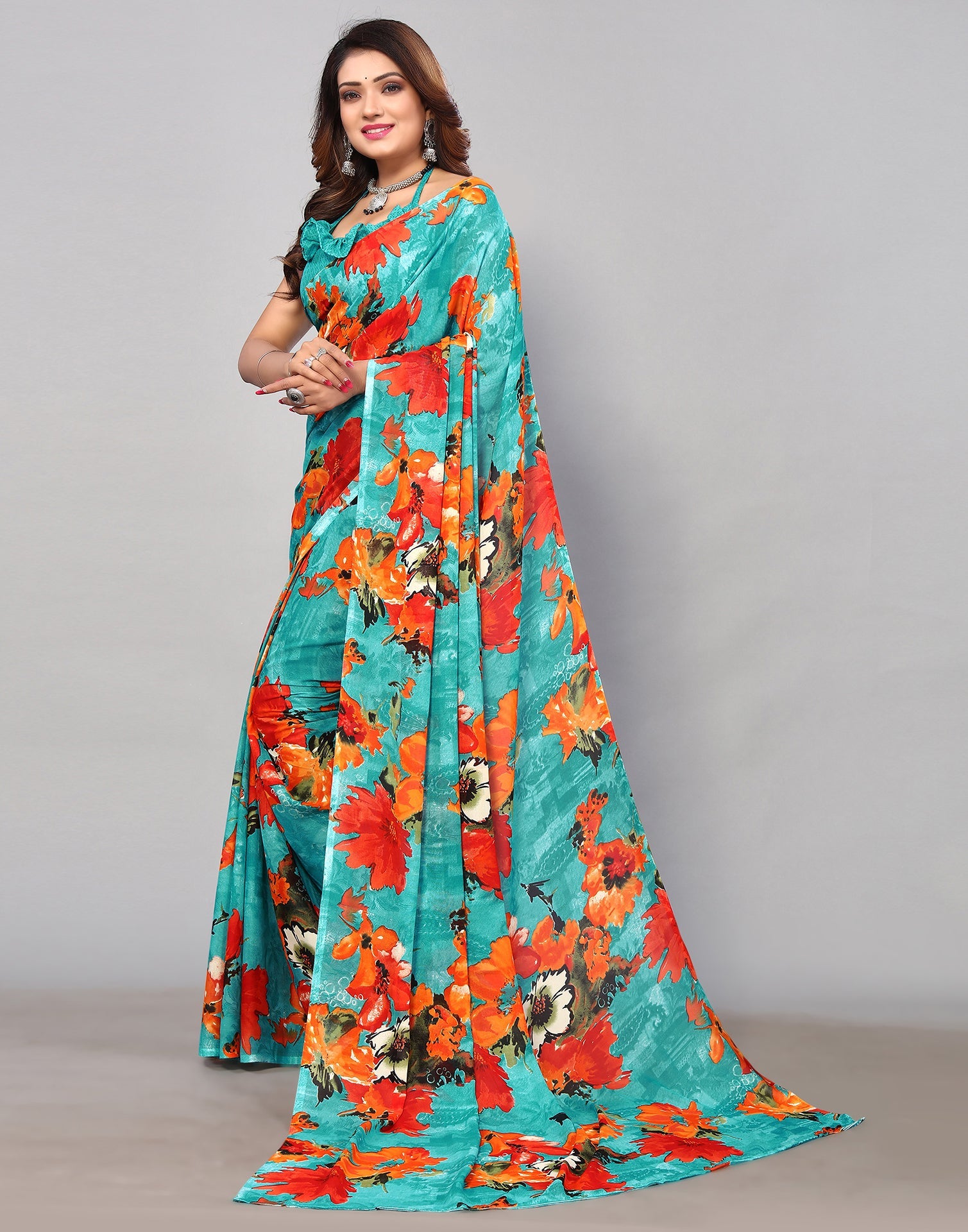 Rama Green Georgette Printed Saree | Sudathi