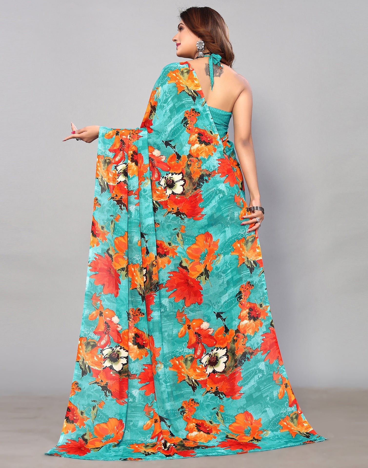 Rama Green Georgette Printed Saree | Sudathi