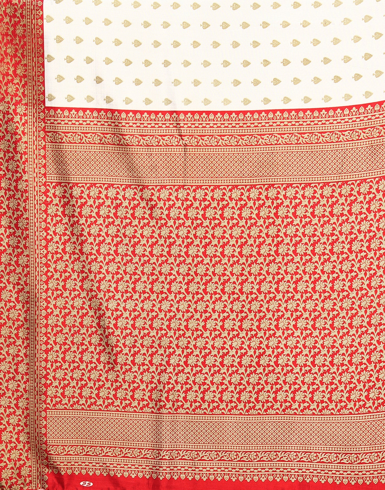 White & Beige Silk Printed Saree | Sudathi
