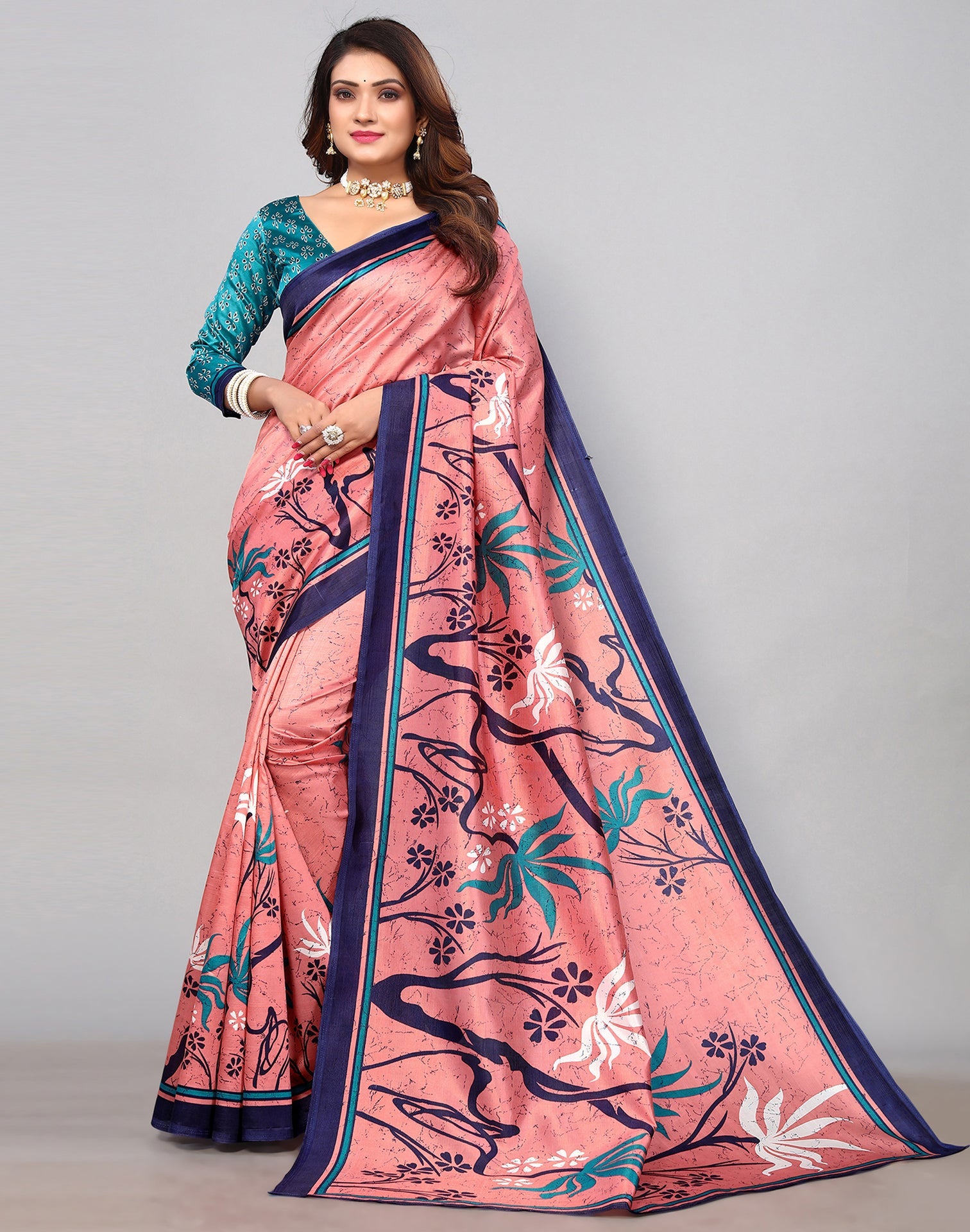 Light Pink Silk Printed Saree | Sudathi
