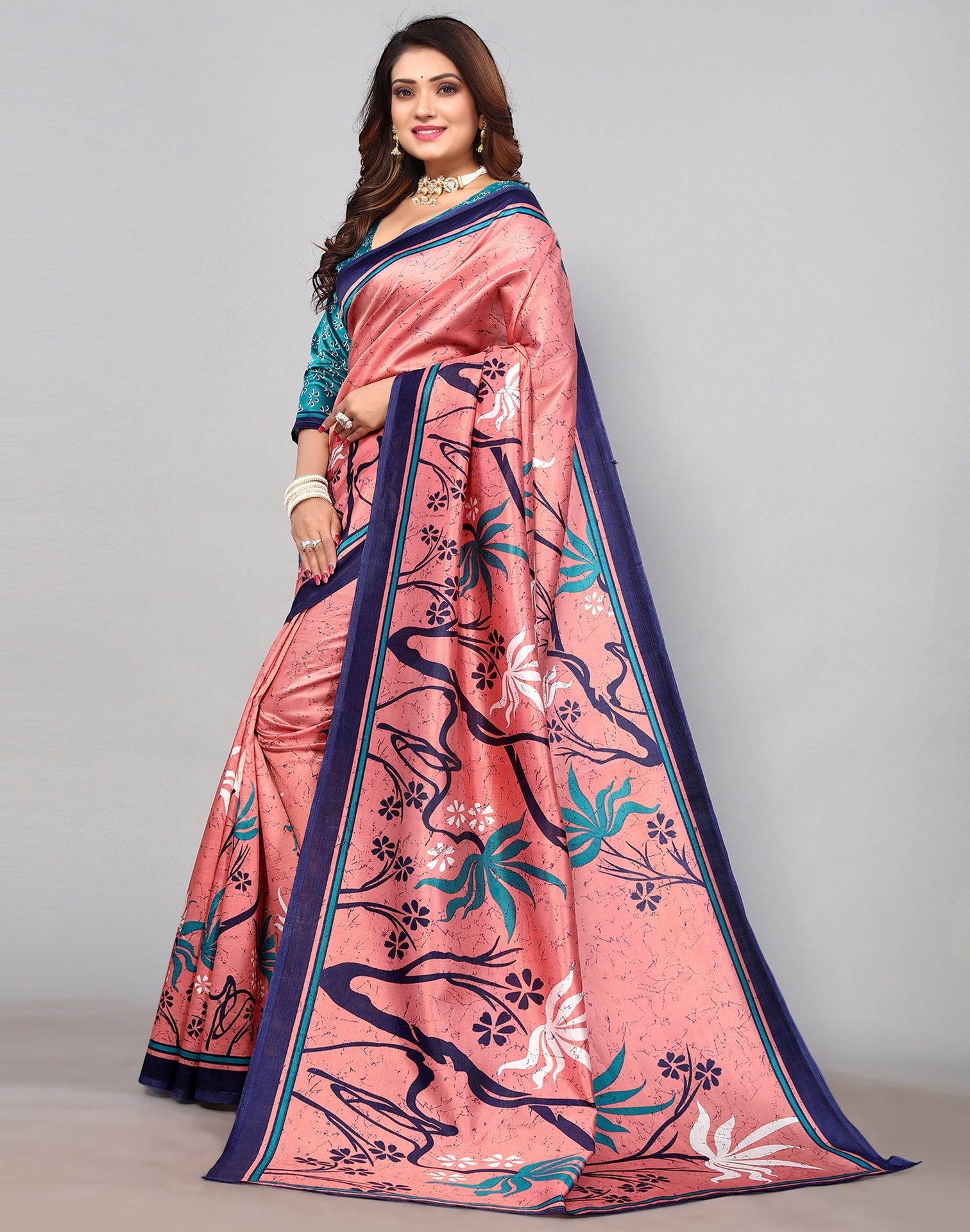 Light Pink Silk Printed Saree | Sudathi
