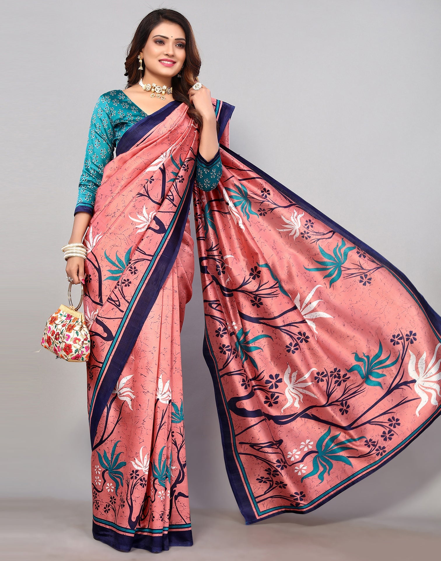 Light Pink Silk Printed Saree | Sudathi