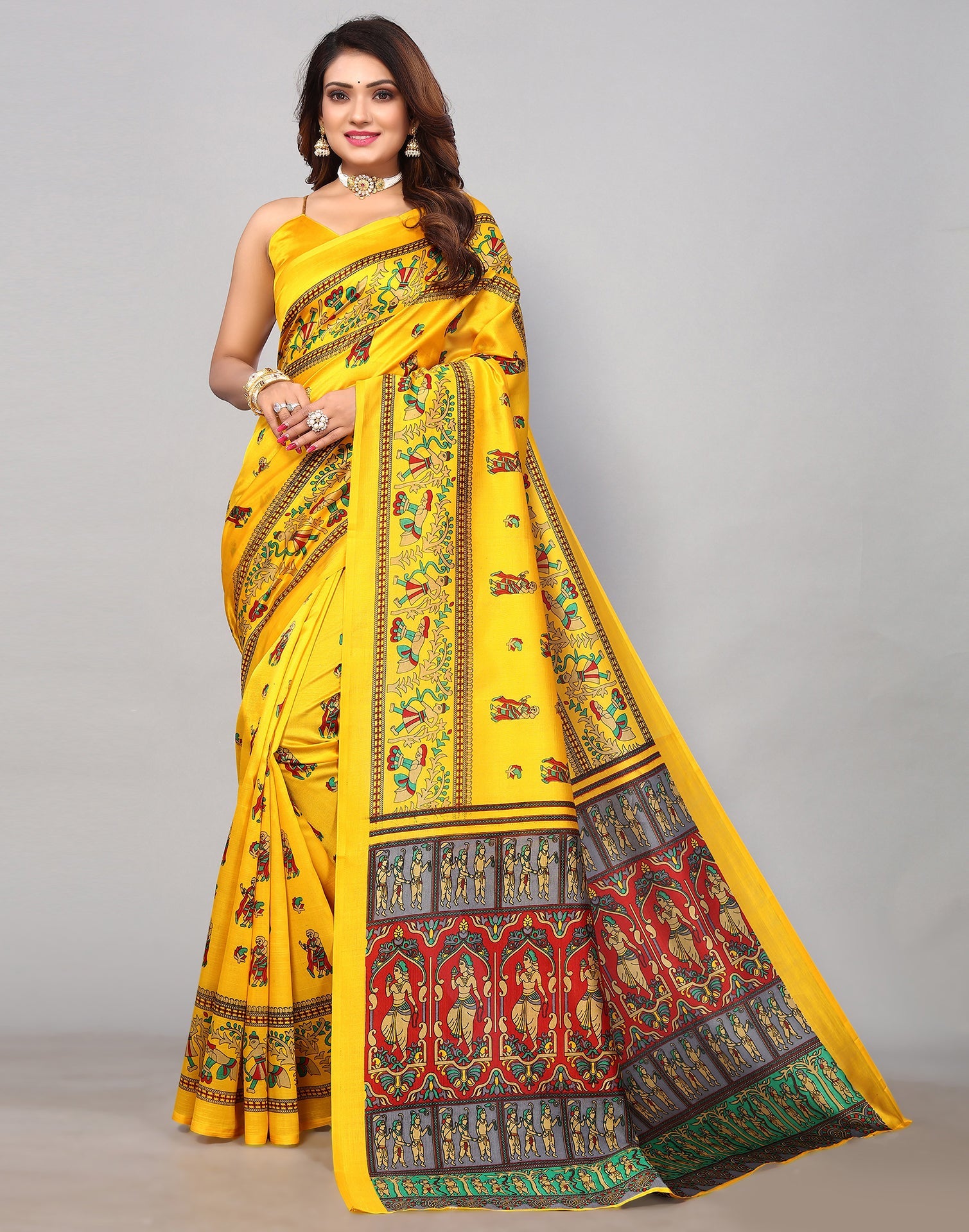 Yellow Silk Printed Saree | Sudathi