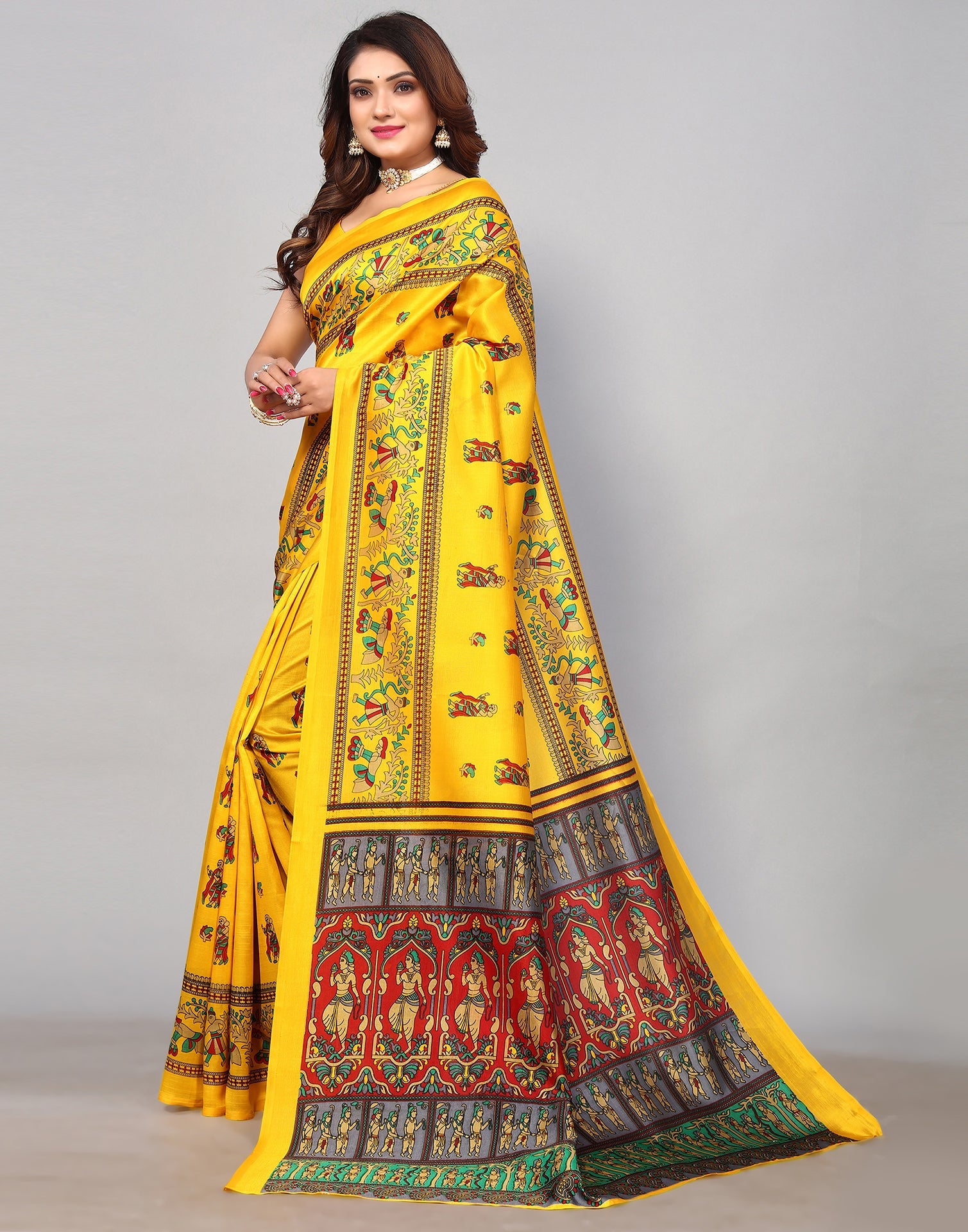Yellow Silk Printed Saree | Sudathi