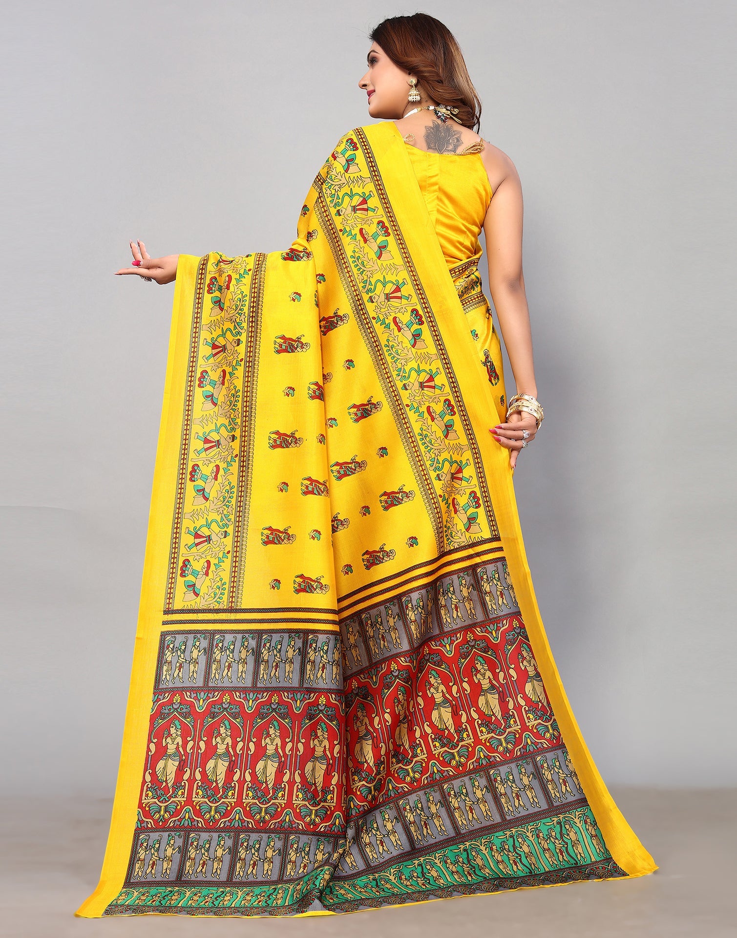 Yellow Silk Printed Saree | Sudathi