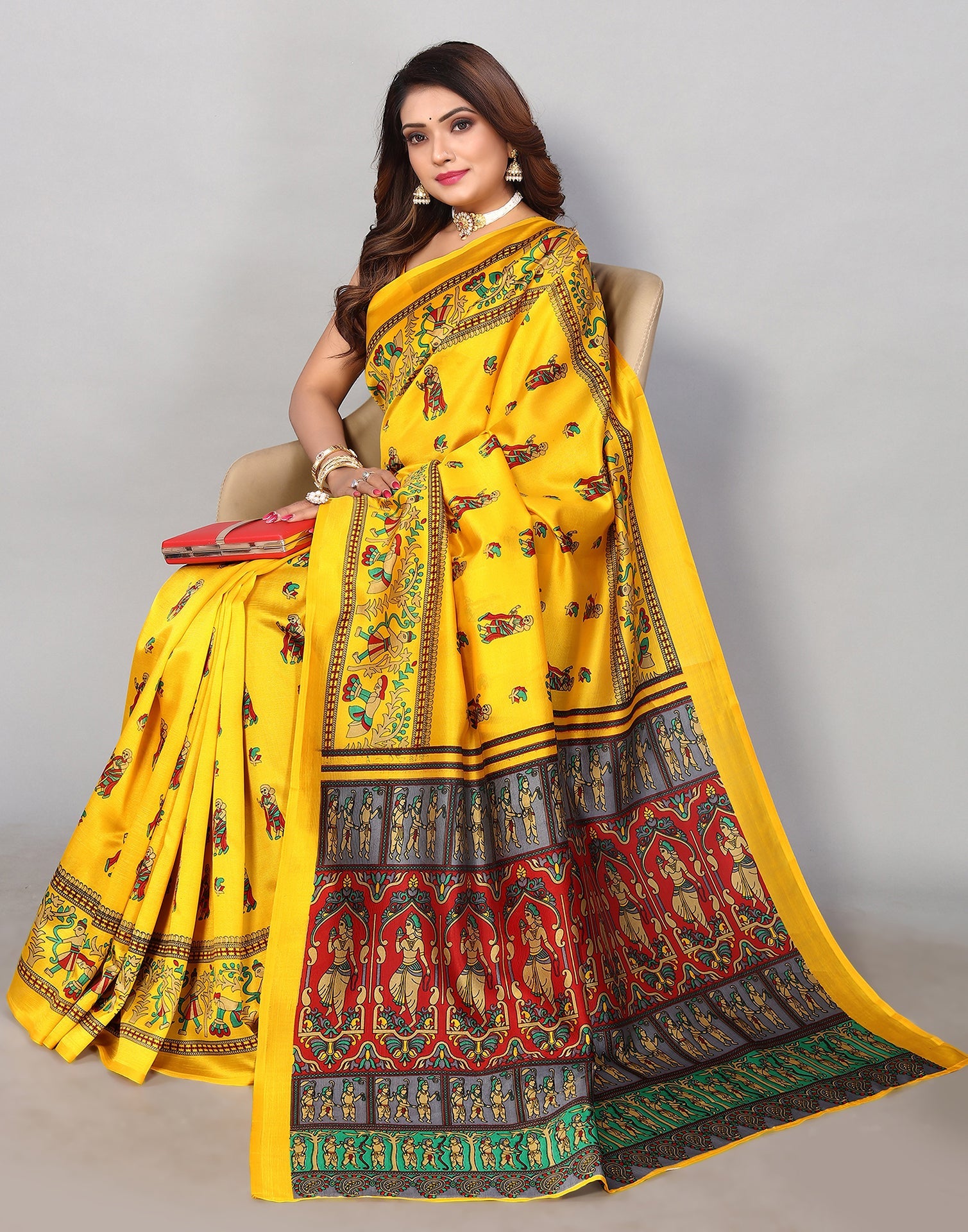 Yellow Silk Printed Saree | Sudathi