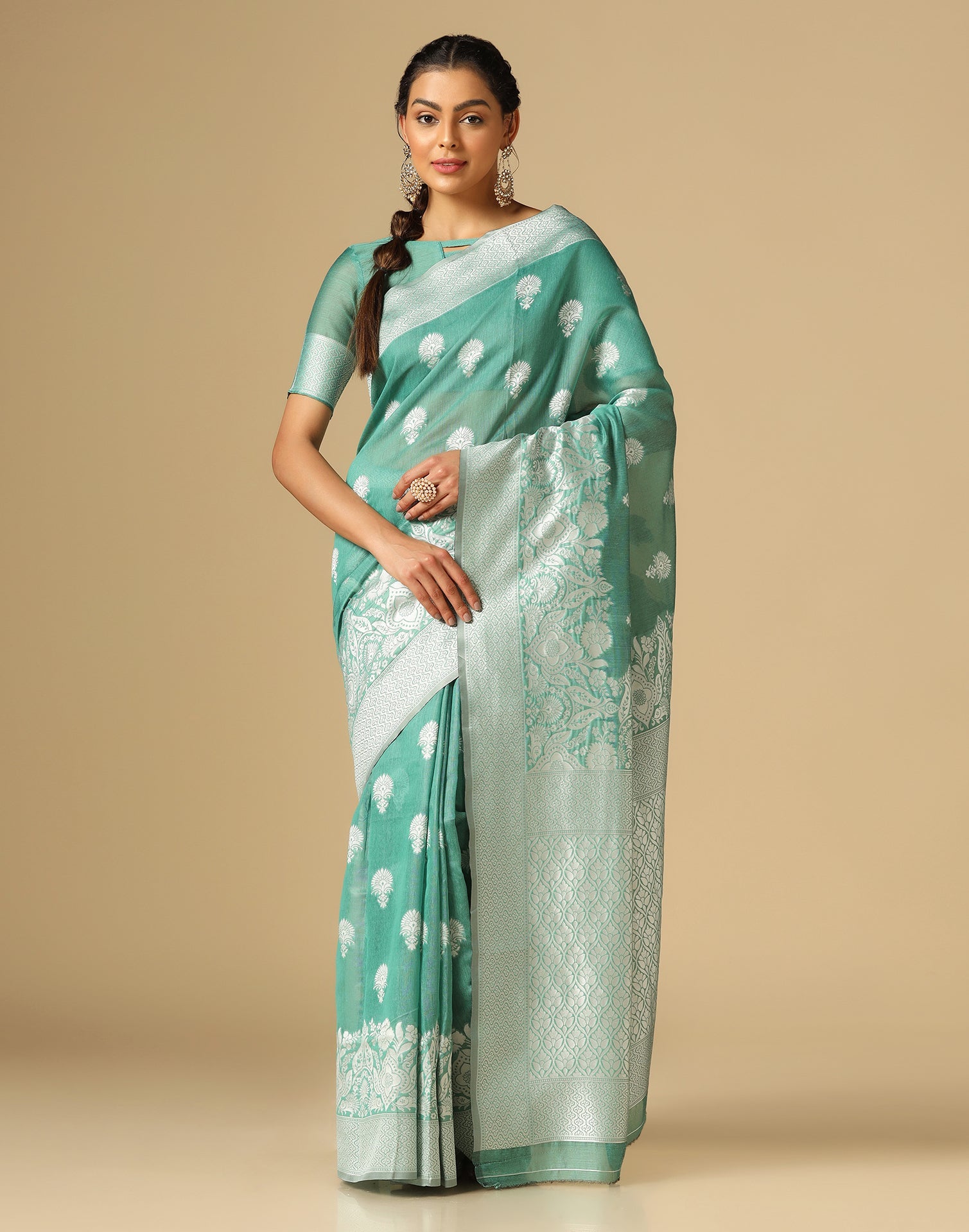 Light Green Banarasi Cotton Saree | Sudathi