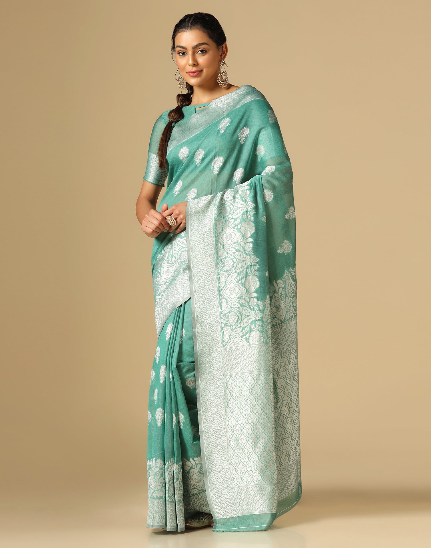Light Green Banarasi Cotton Saree | Sudathi