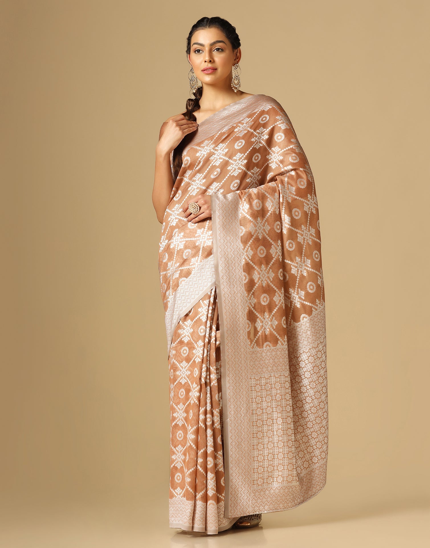 Light Brown Banarasi Cotton Saree | Sudathi