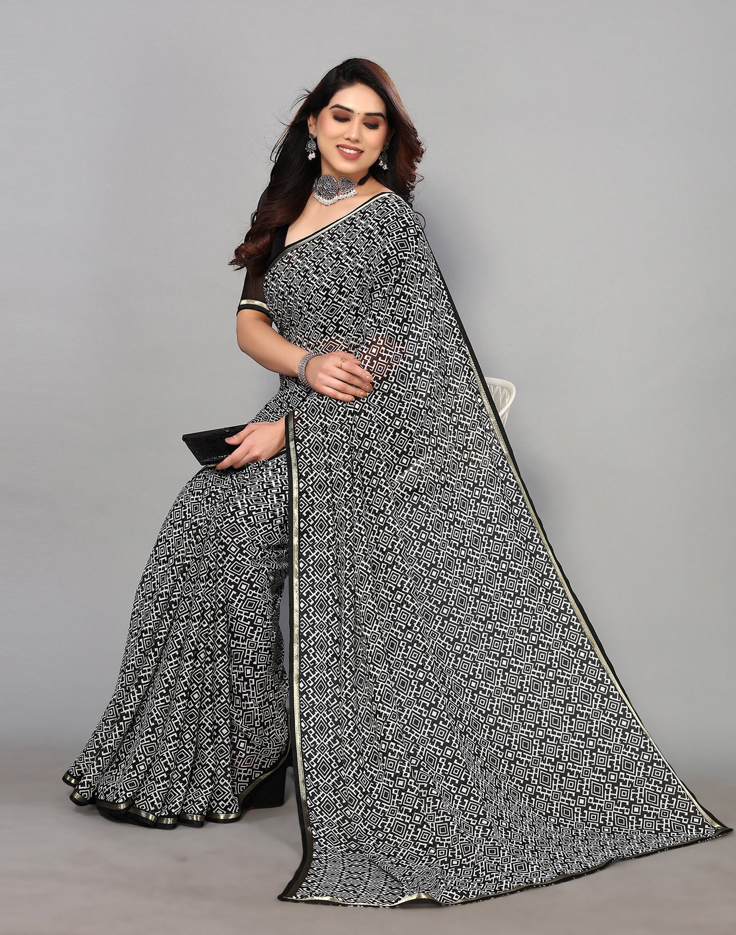 Black Chiffon Saree | Sudathi