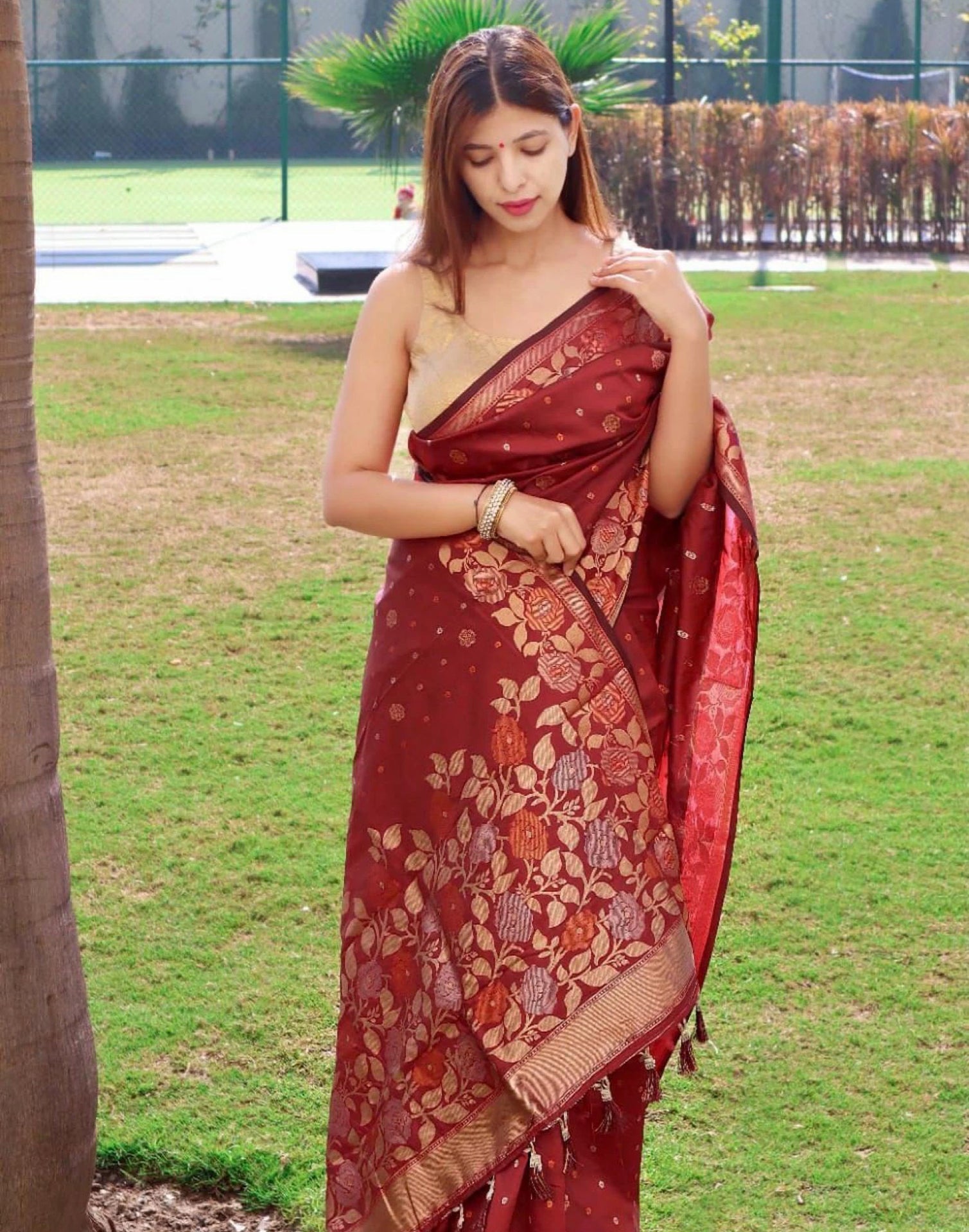 Maroon Self Weaving Saree | Sudathi