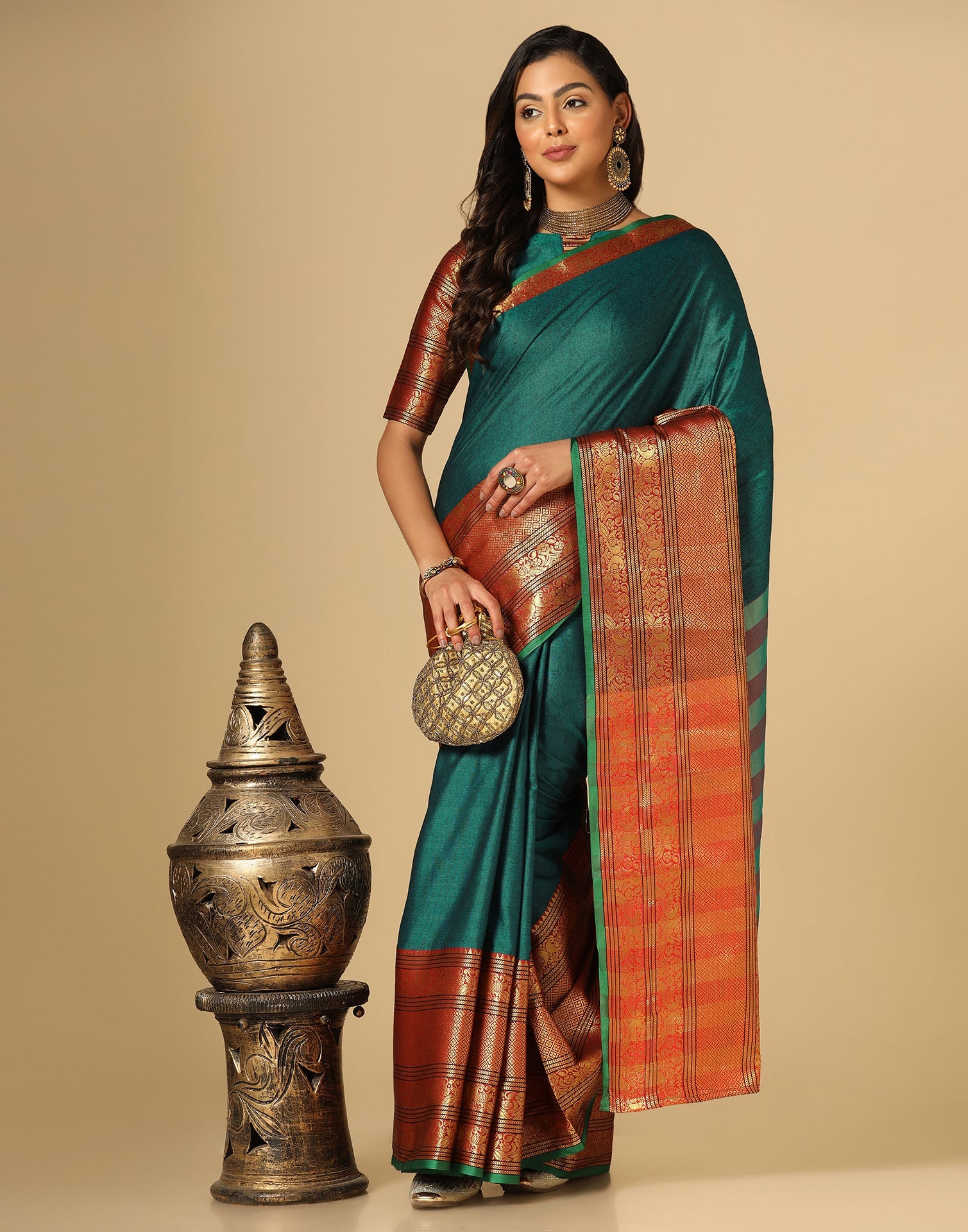 Green Silk Woven Saree | Sudathi
