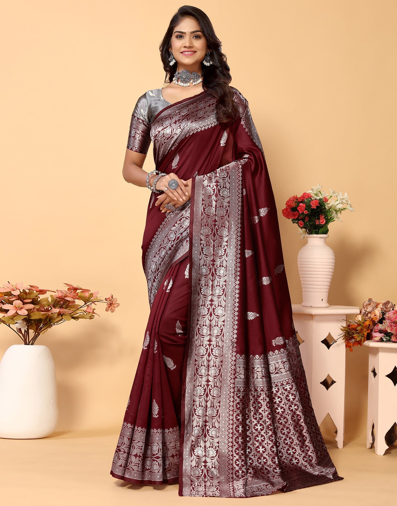 Maroon Banarasi Silk Saree | Sudathi
