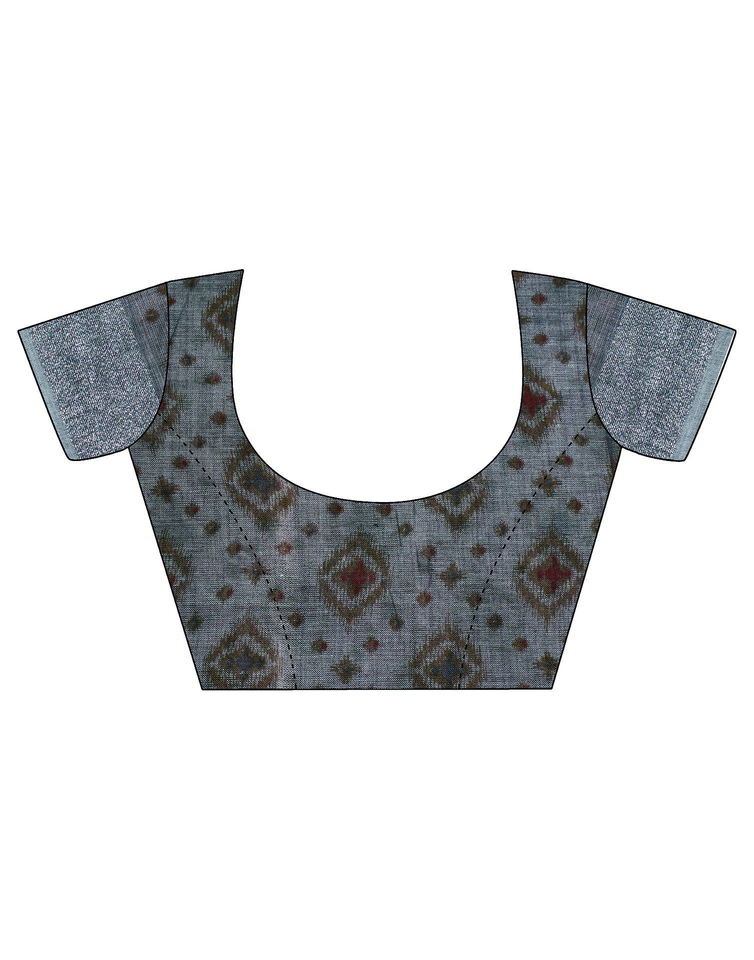 Light Grey Cotton Woven Handloom Saree