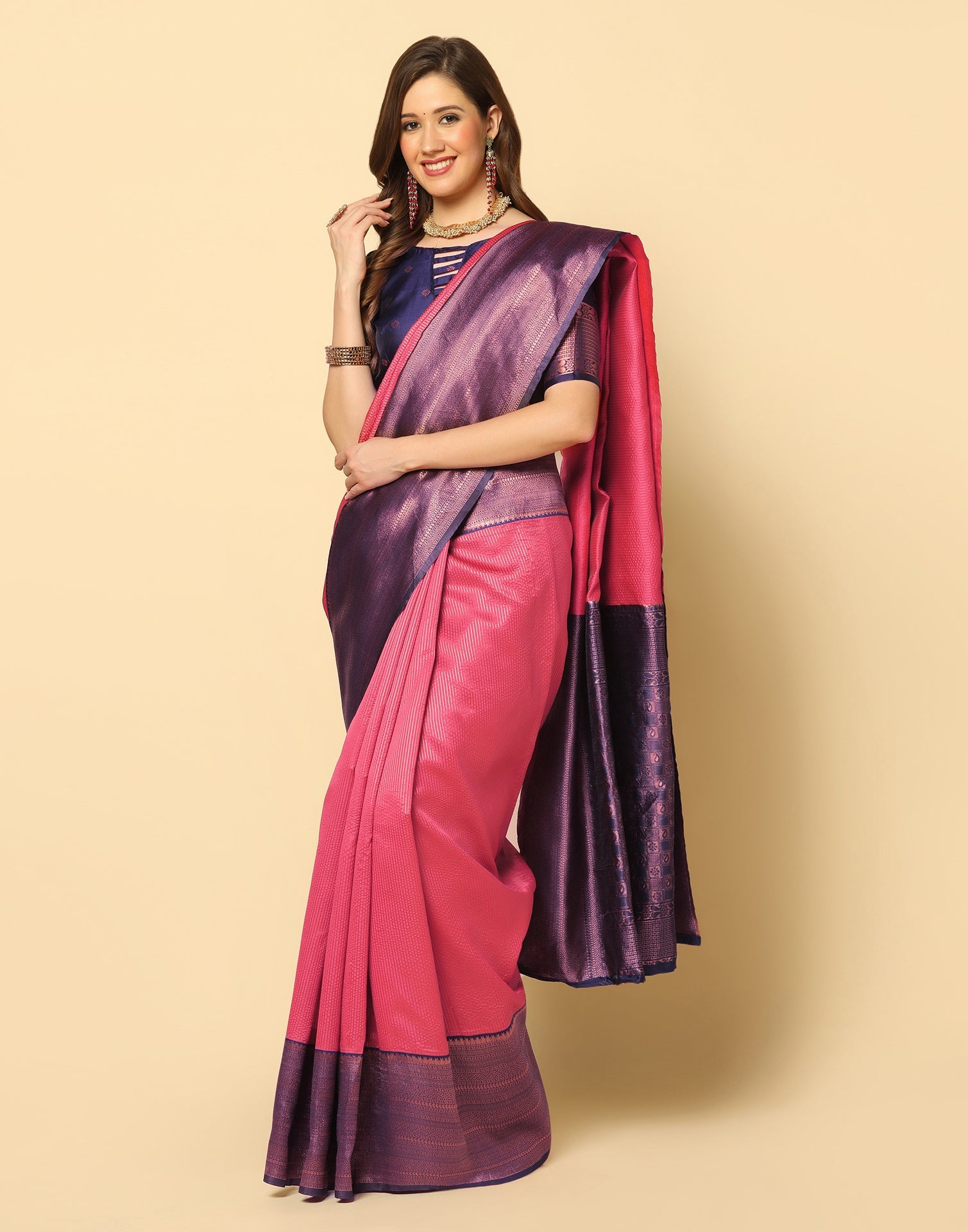 Pink Self Woven Silk Saree | Sudathi