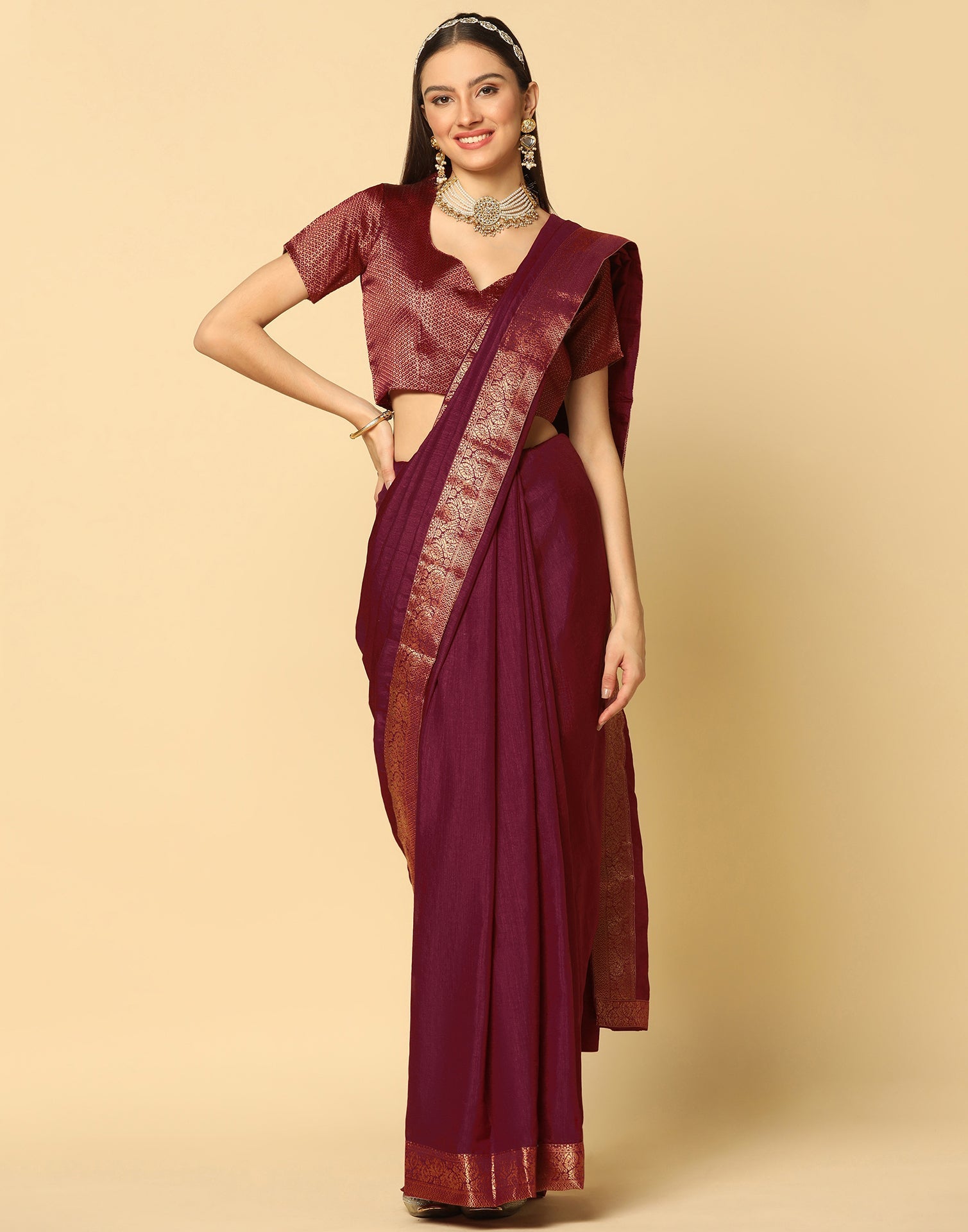 Maroon Plain Silk Saree | Sudathi