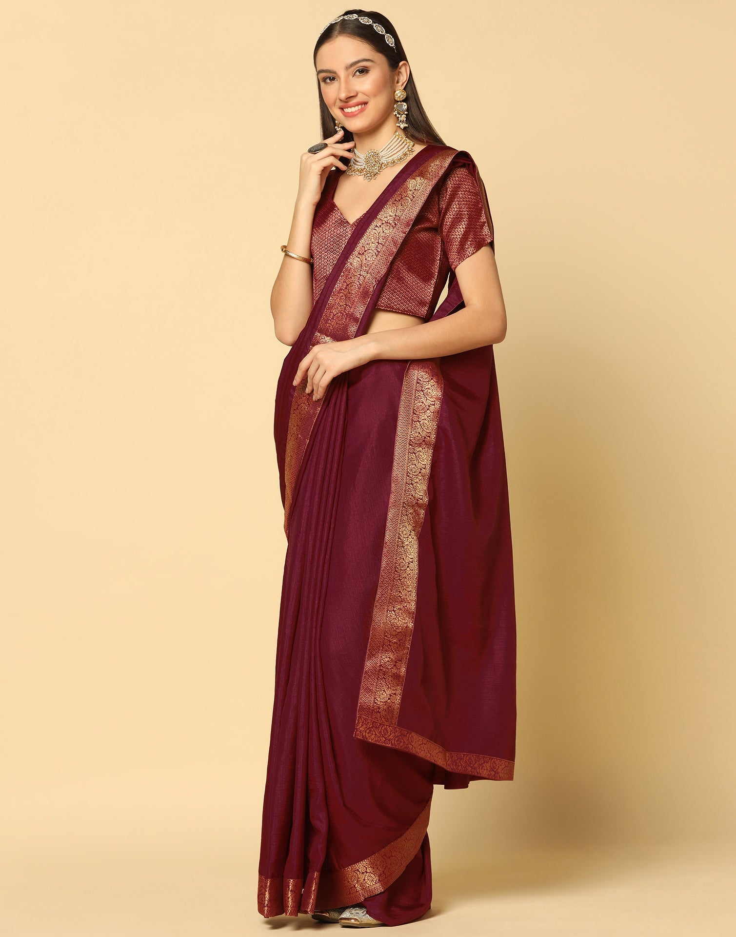 Maroon Plain Silk Saree | Sudathi